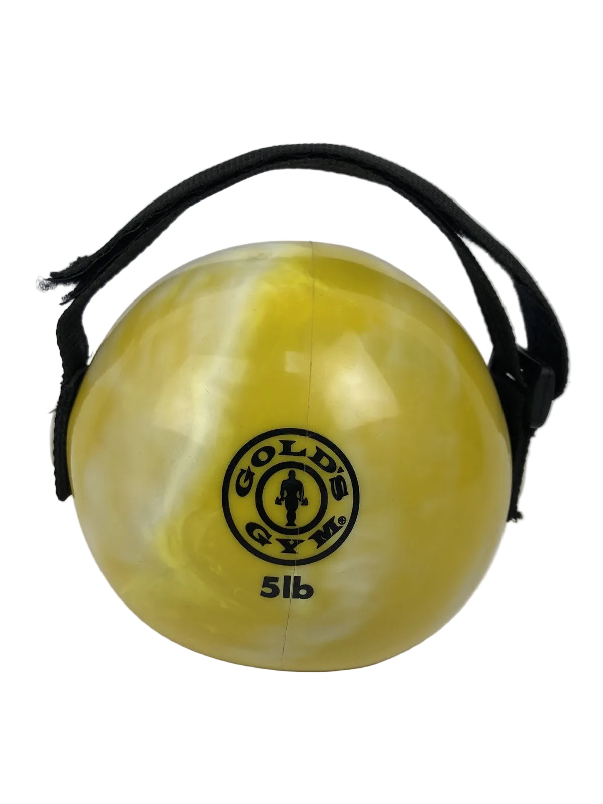 Gold's Gym 5 lb soft weighted medicine ball with handles in black and yellow for home workouts