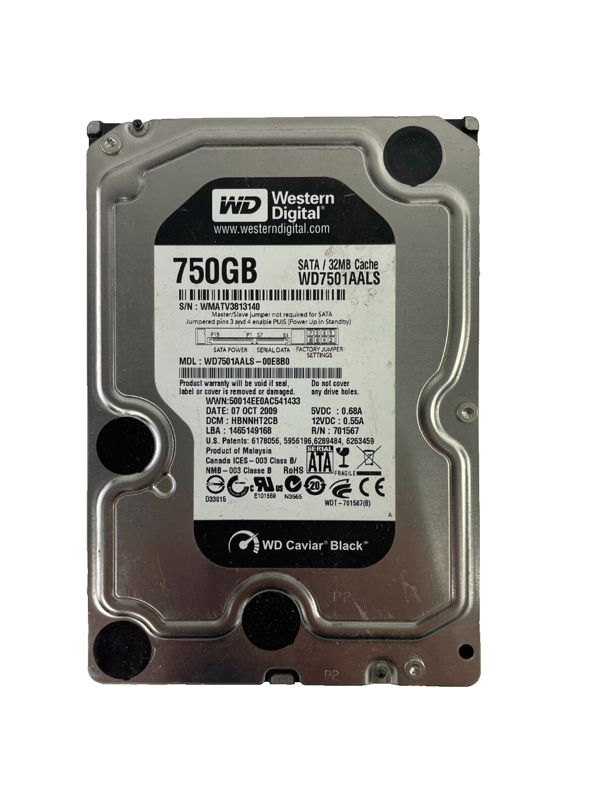 Western Digital Model WD7501AALS - 00E8B0 750GB Internal Hard Drive Cache 32MB