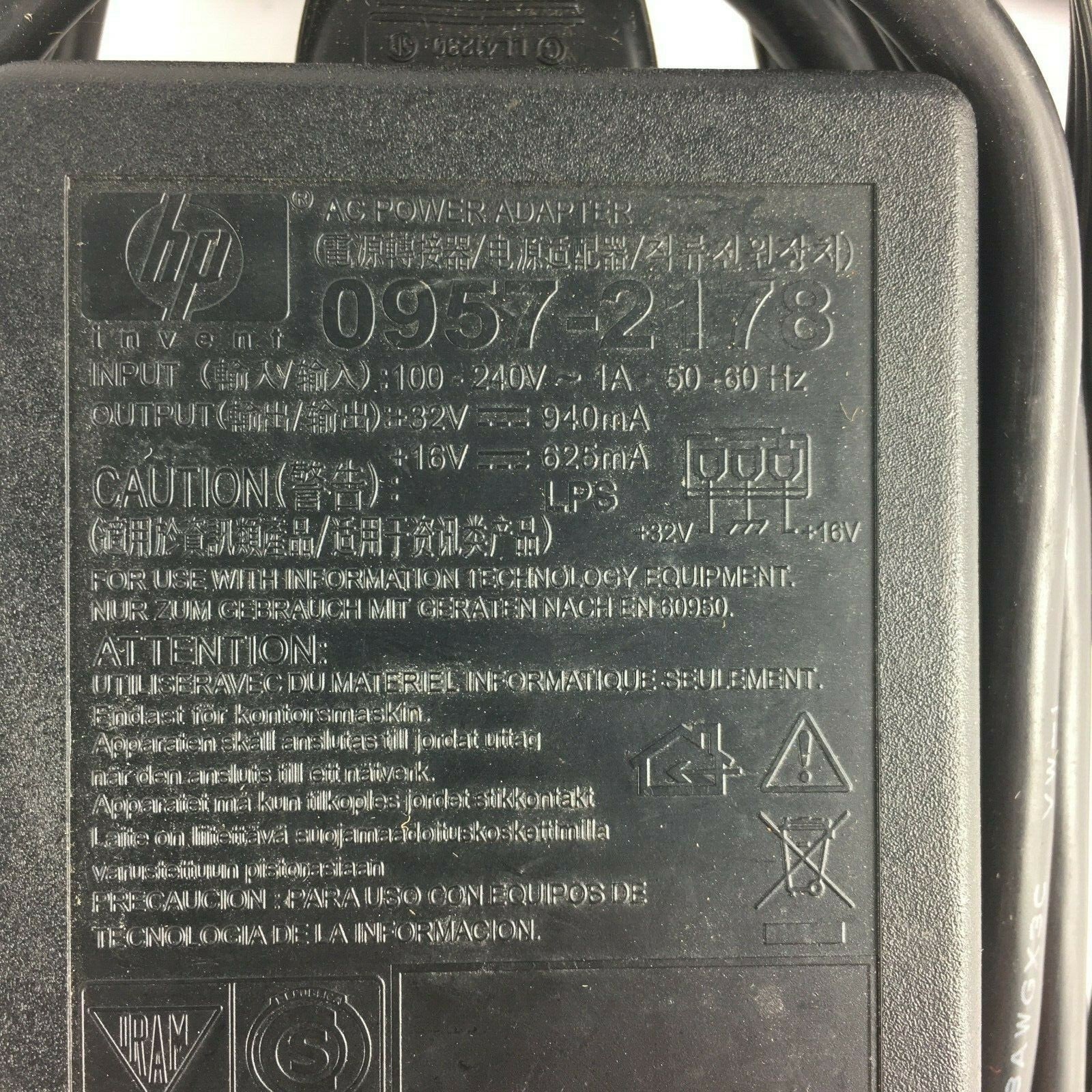 Genuine HP 0957-2178 07B0016702 Output 16V/32V 625mA/940mA PowerSupplyAdapter A2