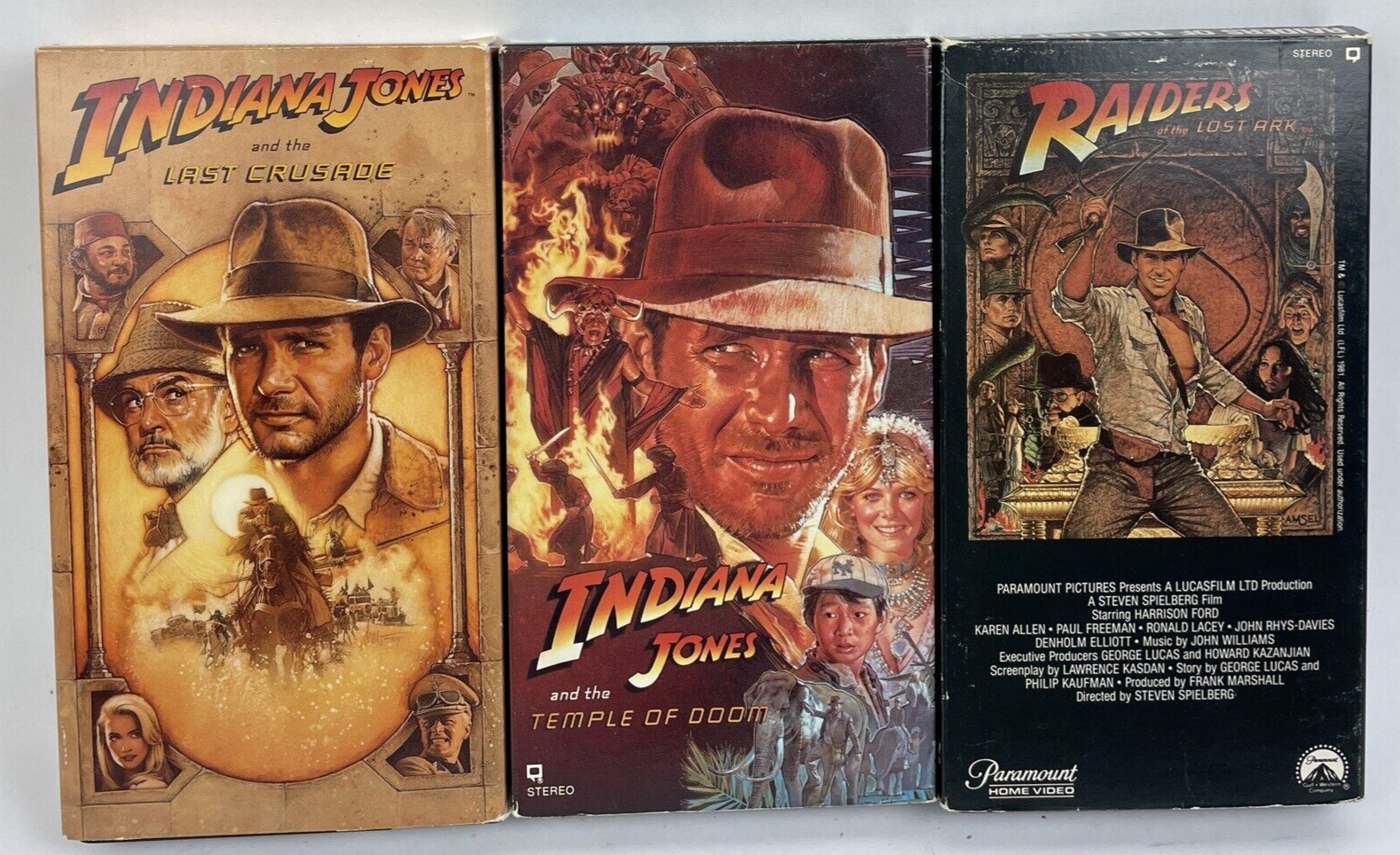 The Indiana Jones Trilogy 3 x VHS Harrison Ford Sean Connery Lost Ark - TESTED