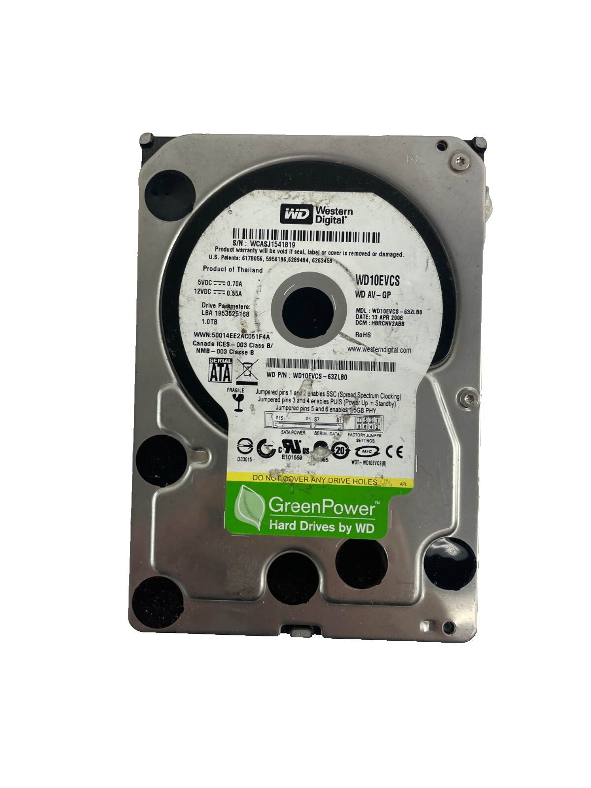 Western Digital Model WD10EVCS - 63ZLB0 1TB Internal Hard Drive Cache 16 MB