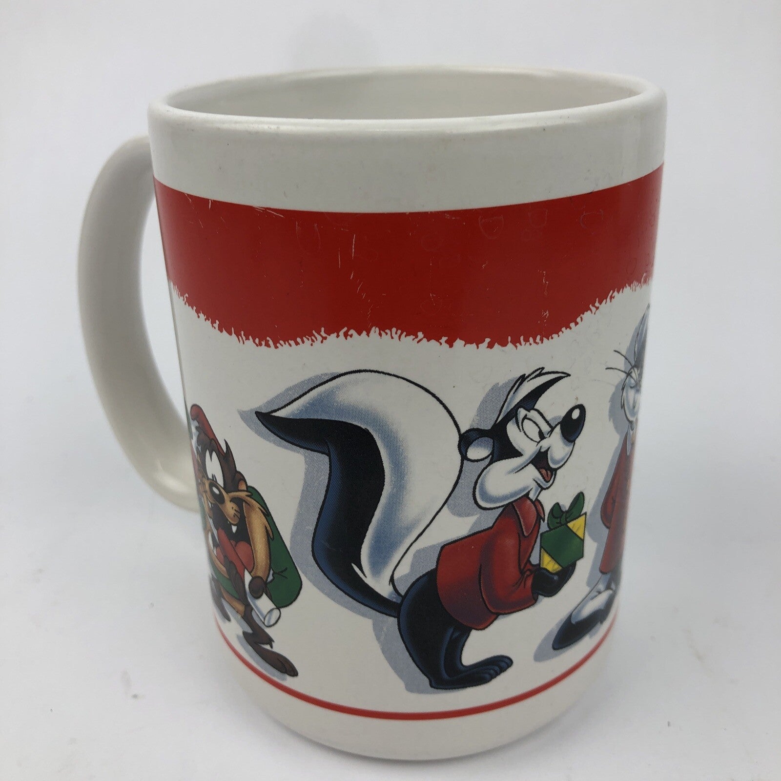 Loony Tunes Christmas Character Coffee Mug Cup Taz Pepe Bugs Daffy Marvin RARE
