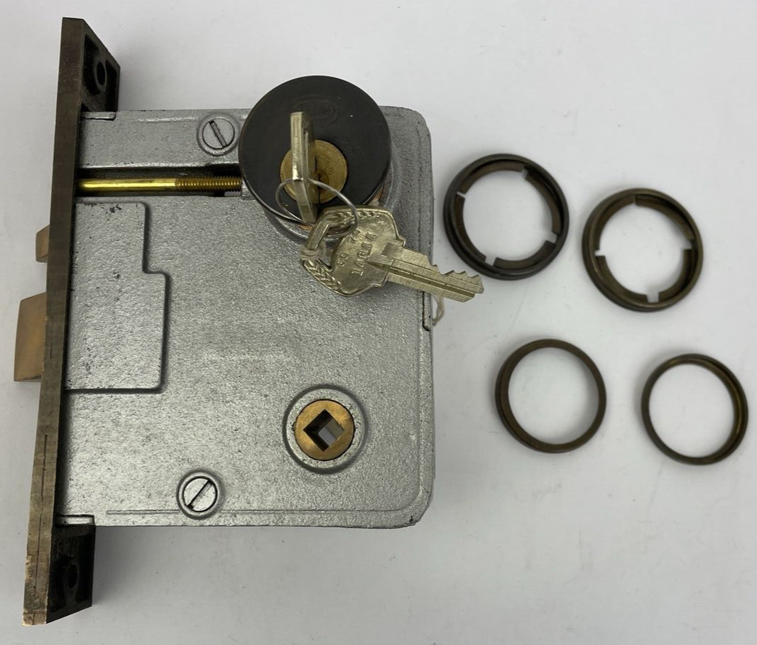 CORBIN 1348 1/2 PUSH BUTTON ENTRY MORTISE LOCK w CYLINDER KEYS LOOK