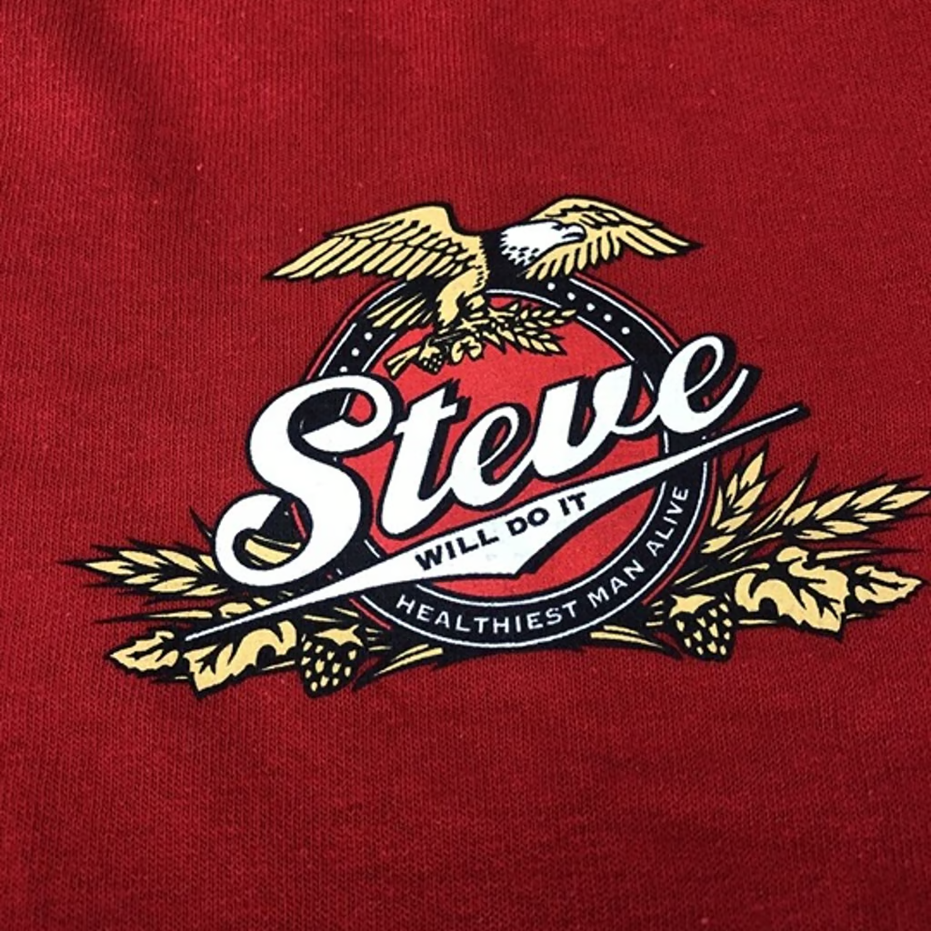 RED Full Send Steve Will Do It " Healthiest Man Alive " T-Shirt Small NWOT