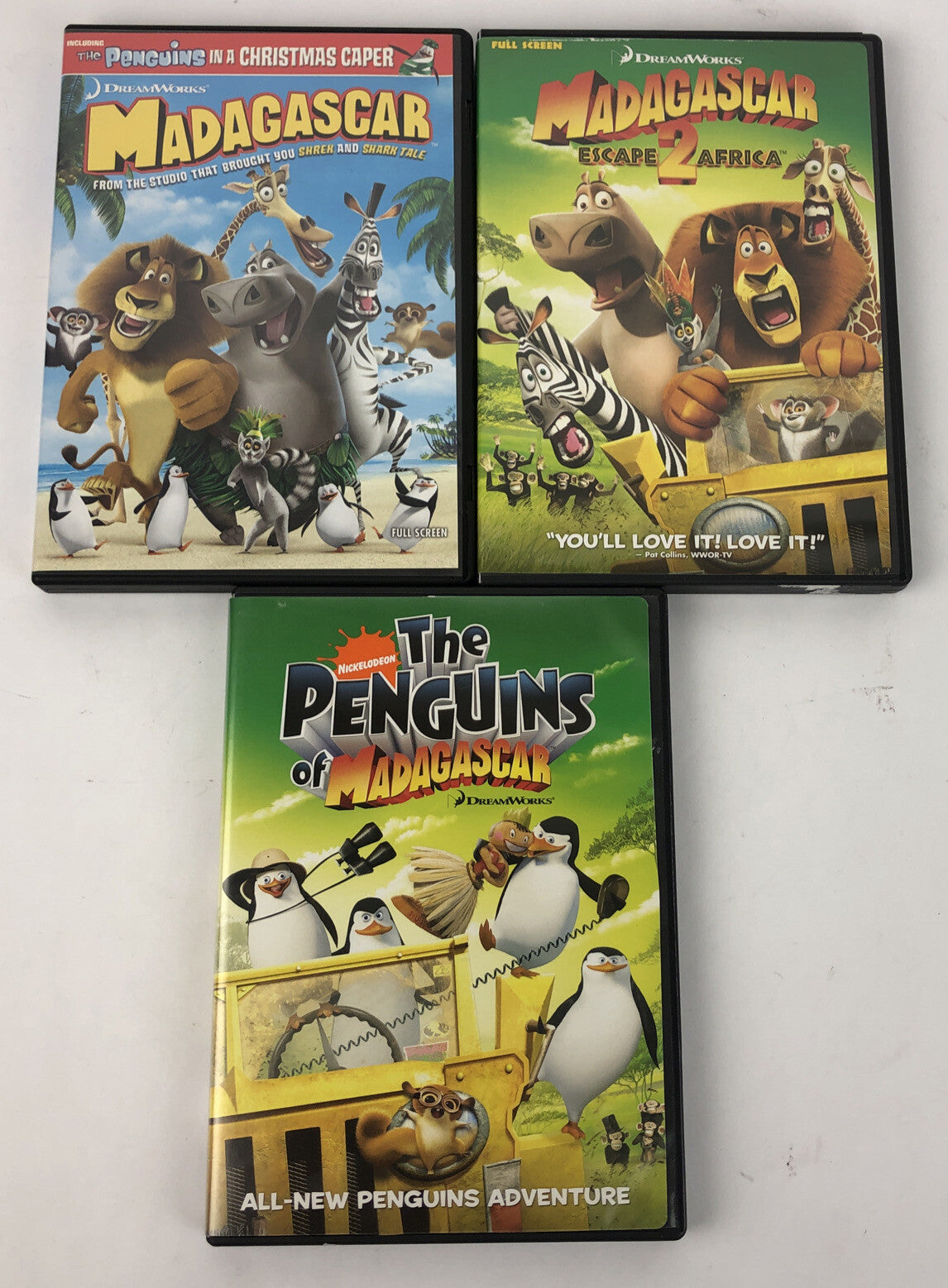 3 MADAGASCAR DVD Lot: 1; ESCAPE 2 AFRICA; The Penguins of Madagascar -Mint Discs