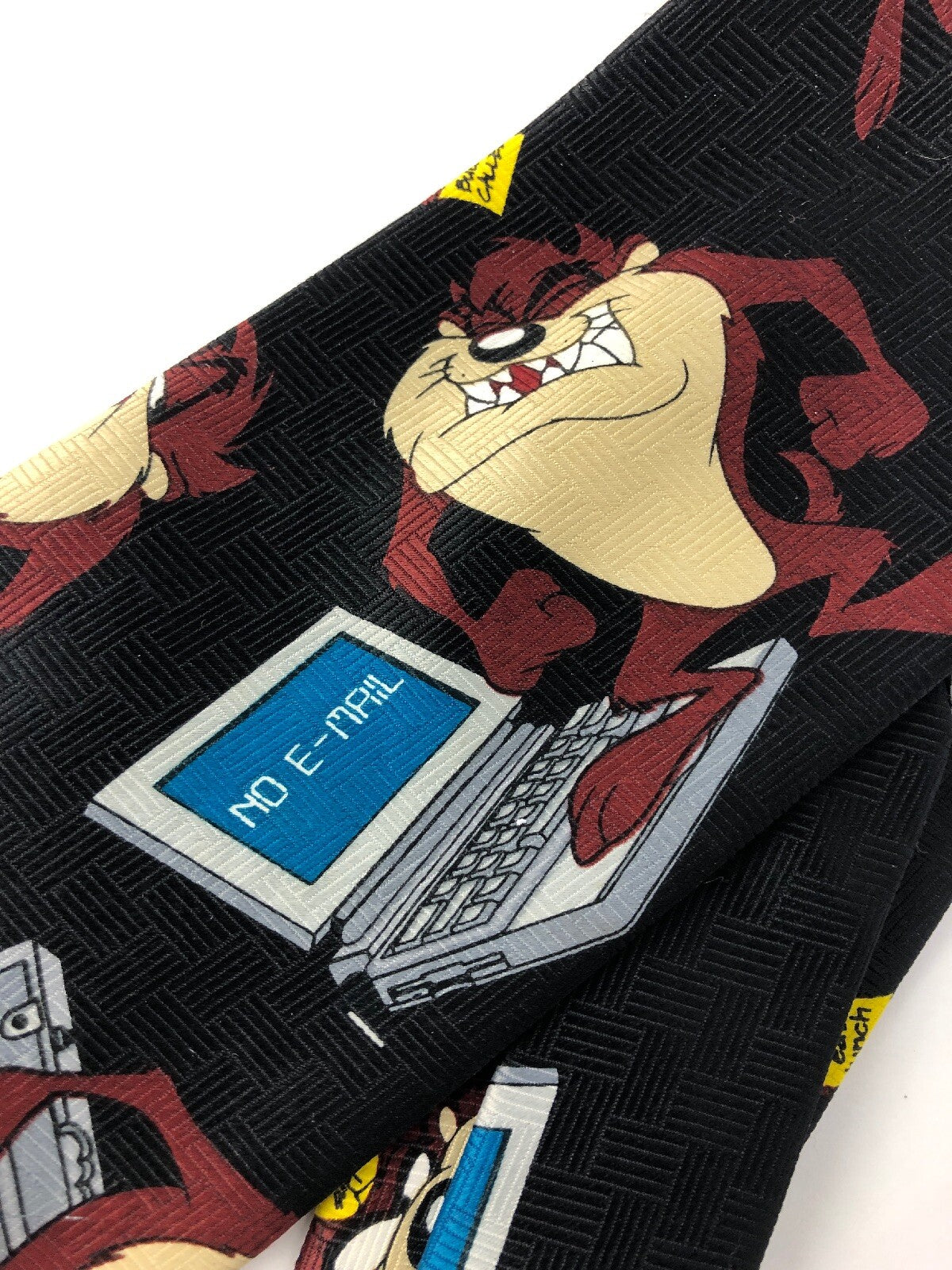 1999 Looney Toons Taz Necktie Office Phone Out To Lunch Laptop Briefcase Print