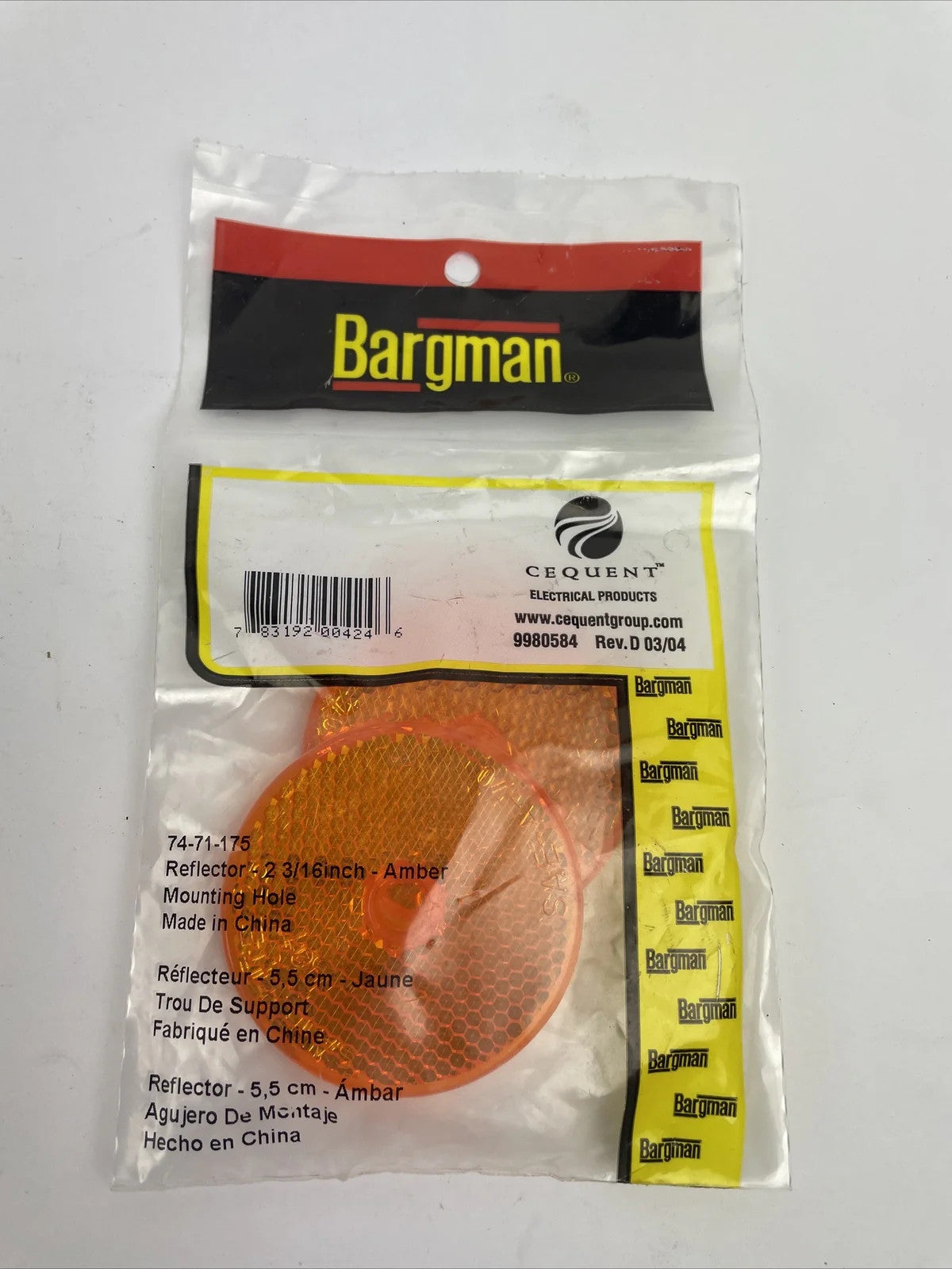 Bargman 74-71-175 Class A 2-3/16" Round Amber Reflector w Center Mounting Hole