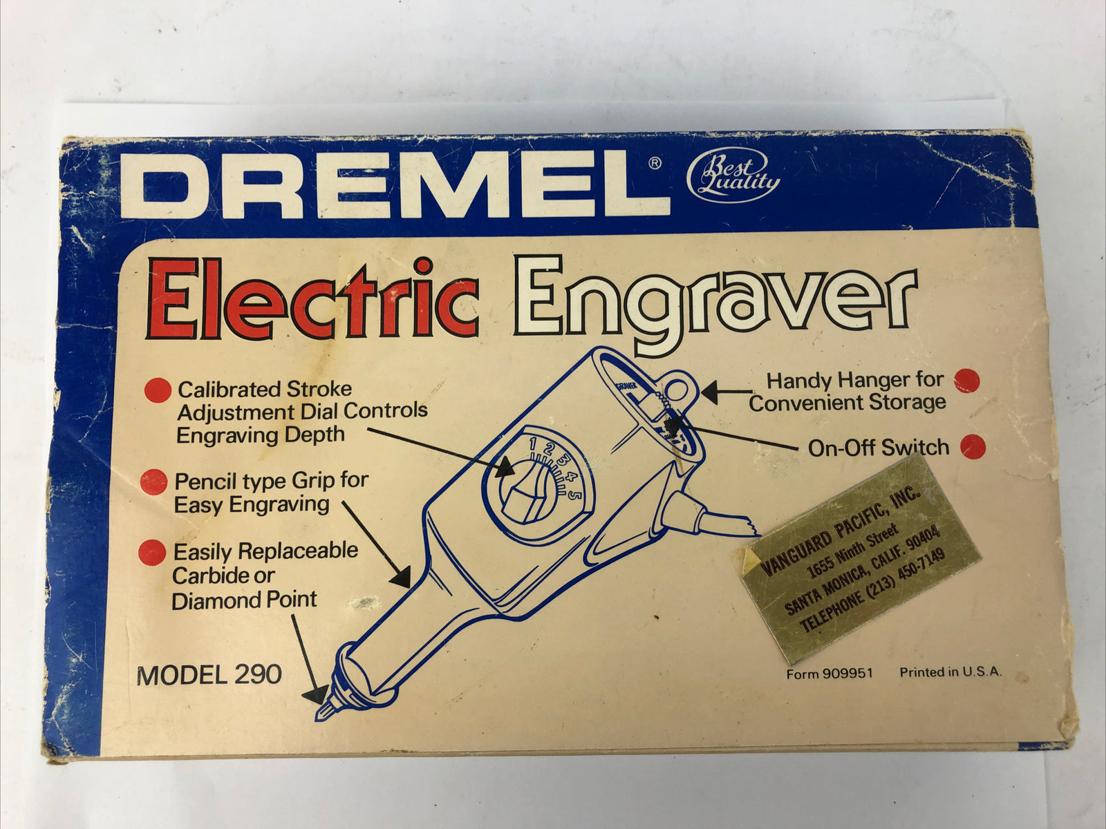 Vintage Dremel Electric Engraver Model # 290 in Original Box Tested * VGC