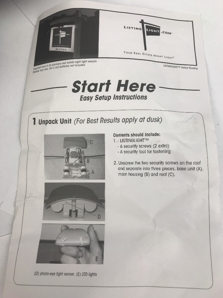 ListingLight Gray Real Estate Sign Night Light w/ Instructions **NEW** Rare Deal