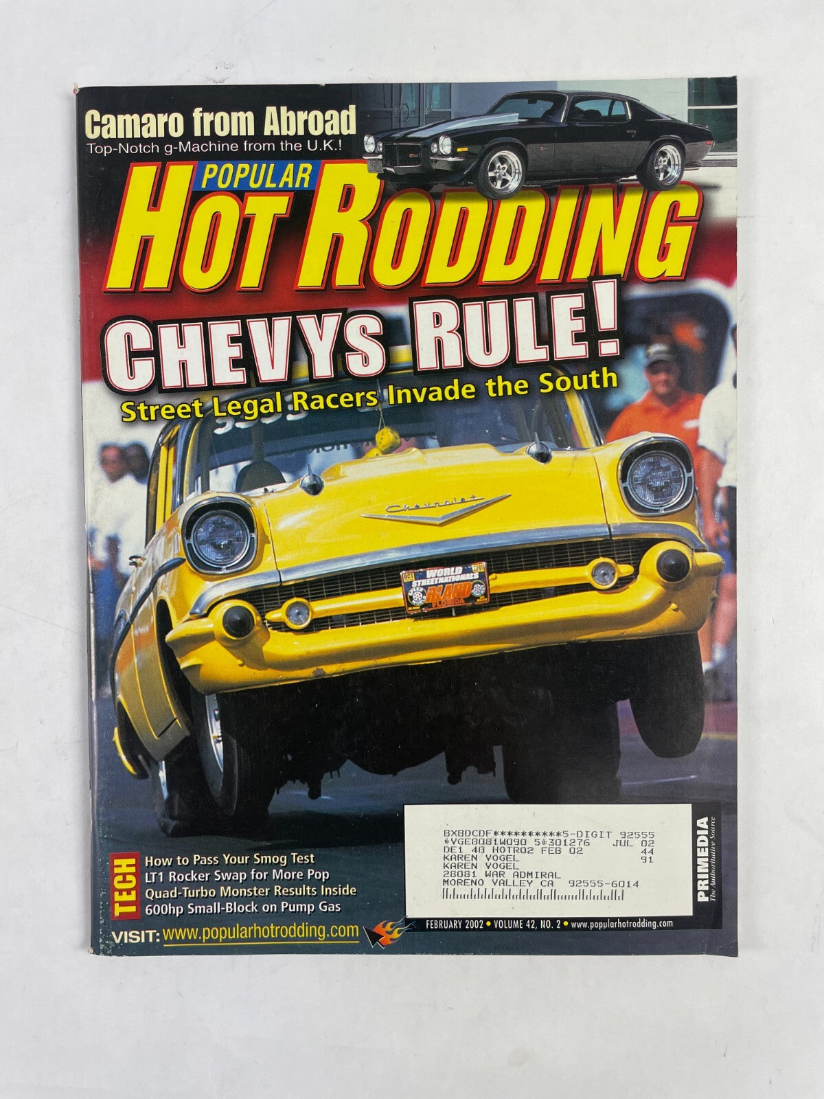 February 2002 Hot Rodding Magazine Chevys Rule Street Legal Racers Invade South