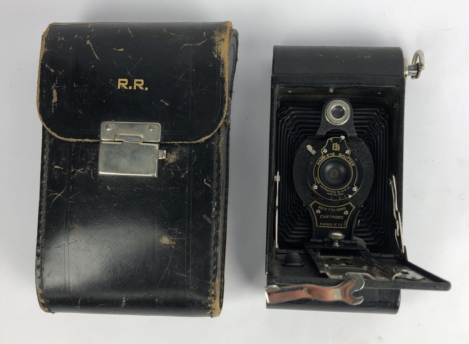 Eastman Kodak Hawk Eye Shutter Model B NO. 2A Folding Vintage Camera & Case 1914