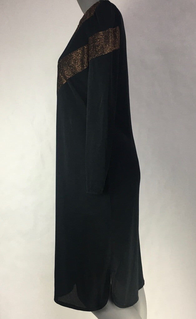 Visionz Womens Shift Dress Black Gold Stripe Midi Long Sleeve Vintage 1980's 5/6