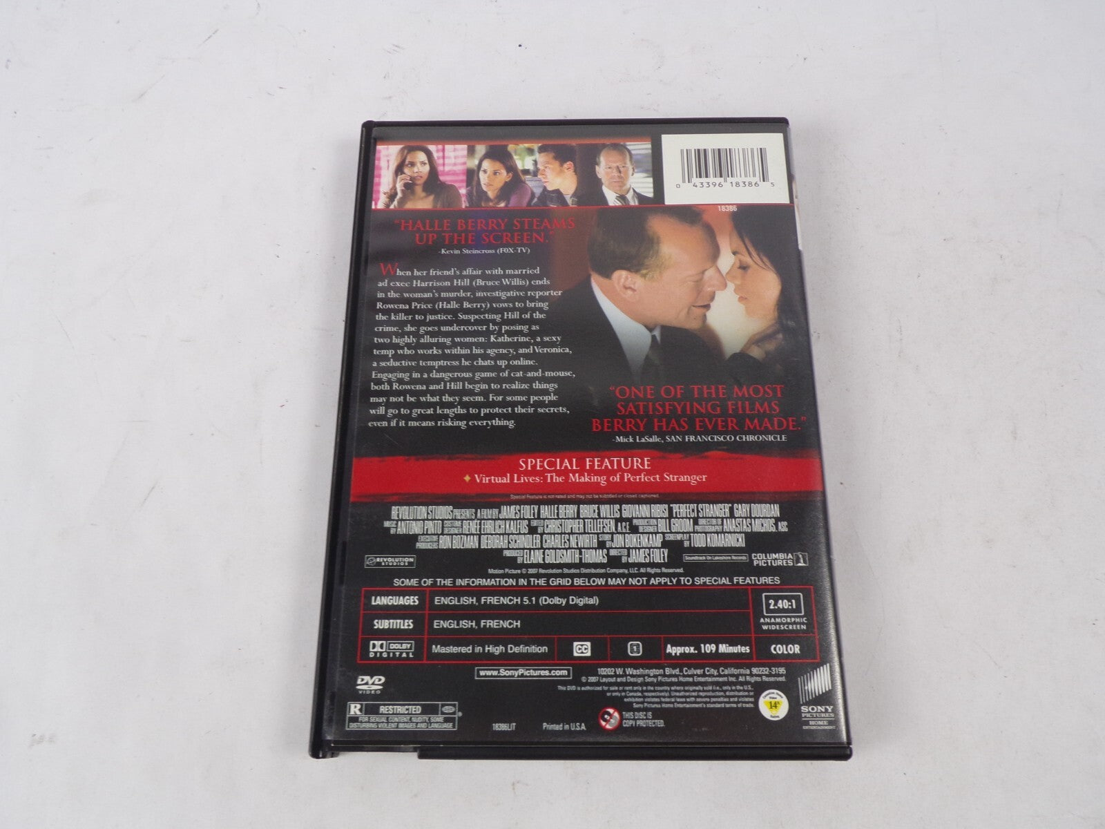 Perfect Stranger Halle Berry Bruce Wills Anastas Machos DVD Movies