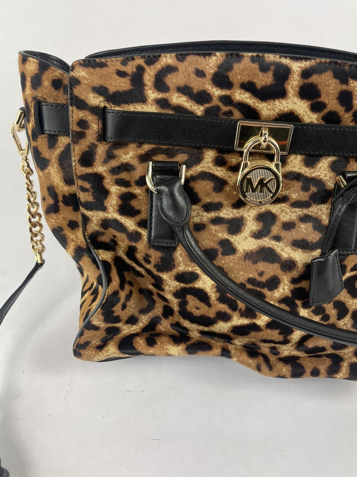 MICHAEL KORS LARGE HAMILTON TRAVELER LEOPARD BROWN HAIRCALF TOTE BAG