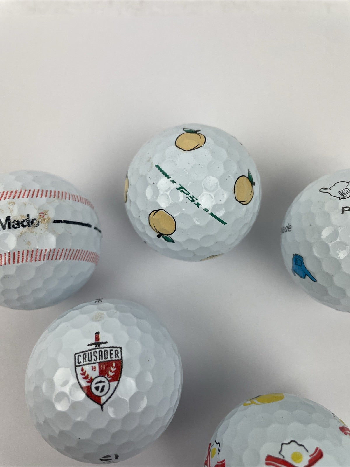 7 Taylormade TP5x Oracle Redbull SHAKA PEACH Bacon And Eggs Palm Shark Golf Ball