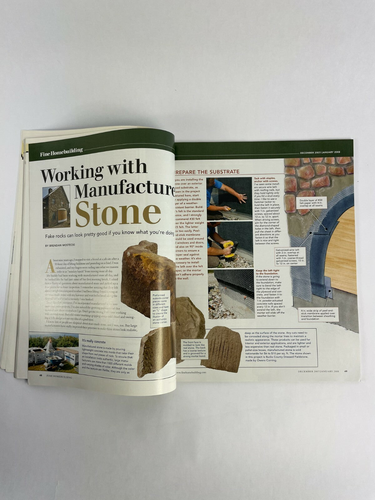 January 2008 Fine Homebuilding Magazine Fake Stone With Real Appeal WormDrive #B
