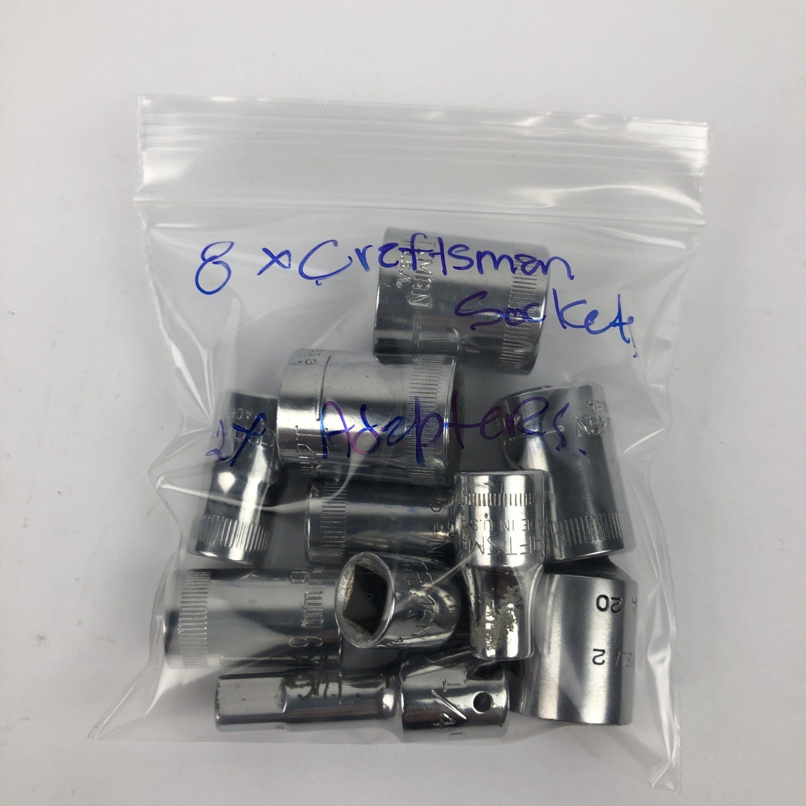 8 x Craftsman USA Sockets 13mm 12mm 11mm 9mm 8mm 7mm 6mm 5mm Shallow + Adapters