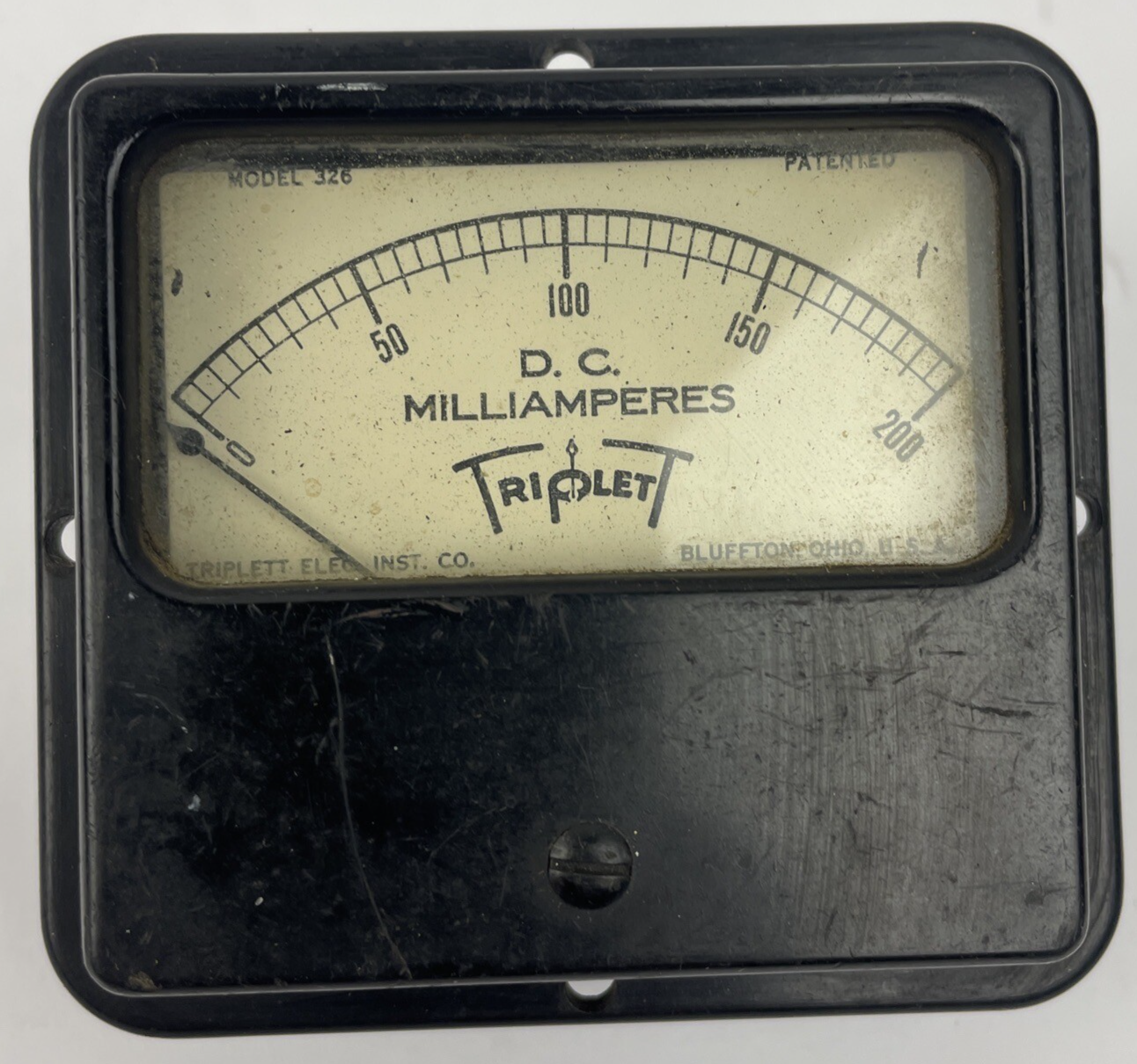 D.C. Milliamperes Panel Meter Triplett Electrical co. Model 326 Made in the USA