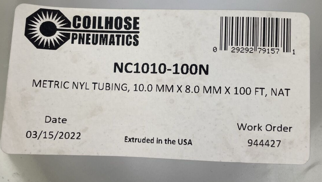 NC1010-100N - Metric Nylon Tubing by " Coilhose Pnumatics " - 10mm x 8mm x 100'