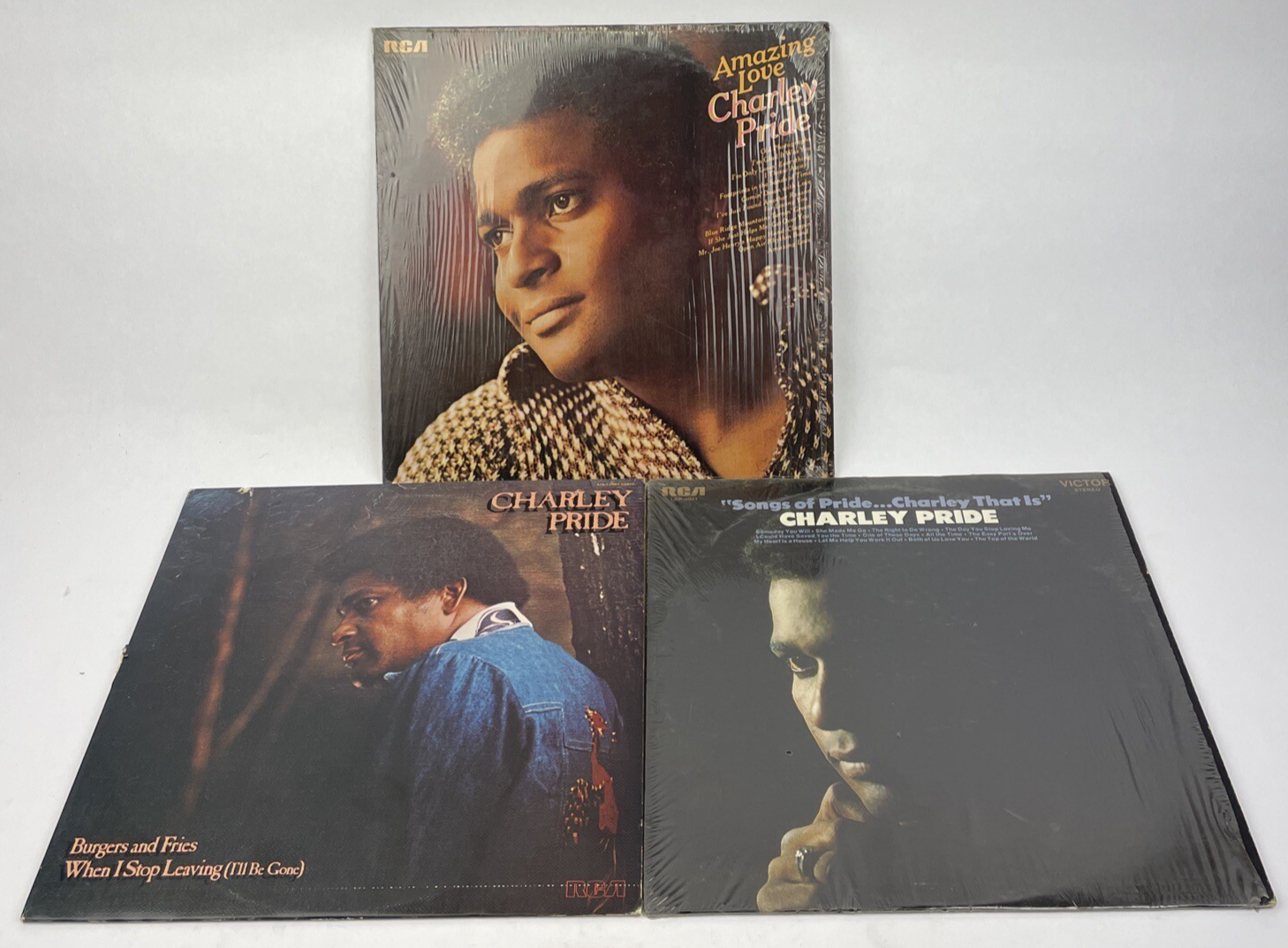 3 x CHARLIE PRIDE LP Record Lot Amazing Pride, Burgers and Fries, Songs of Pride