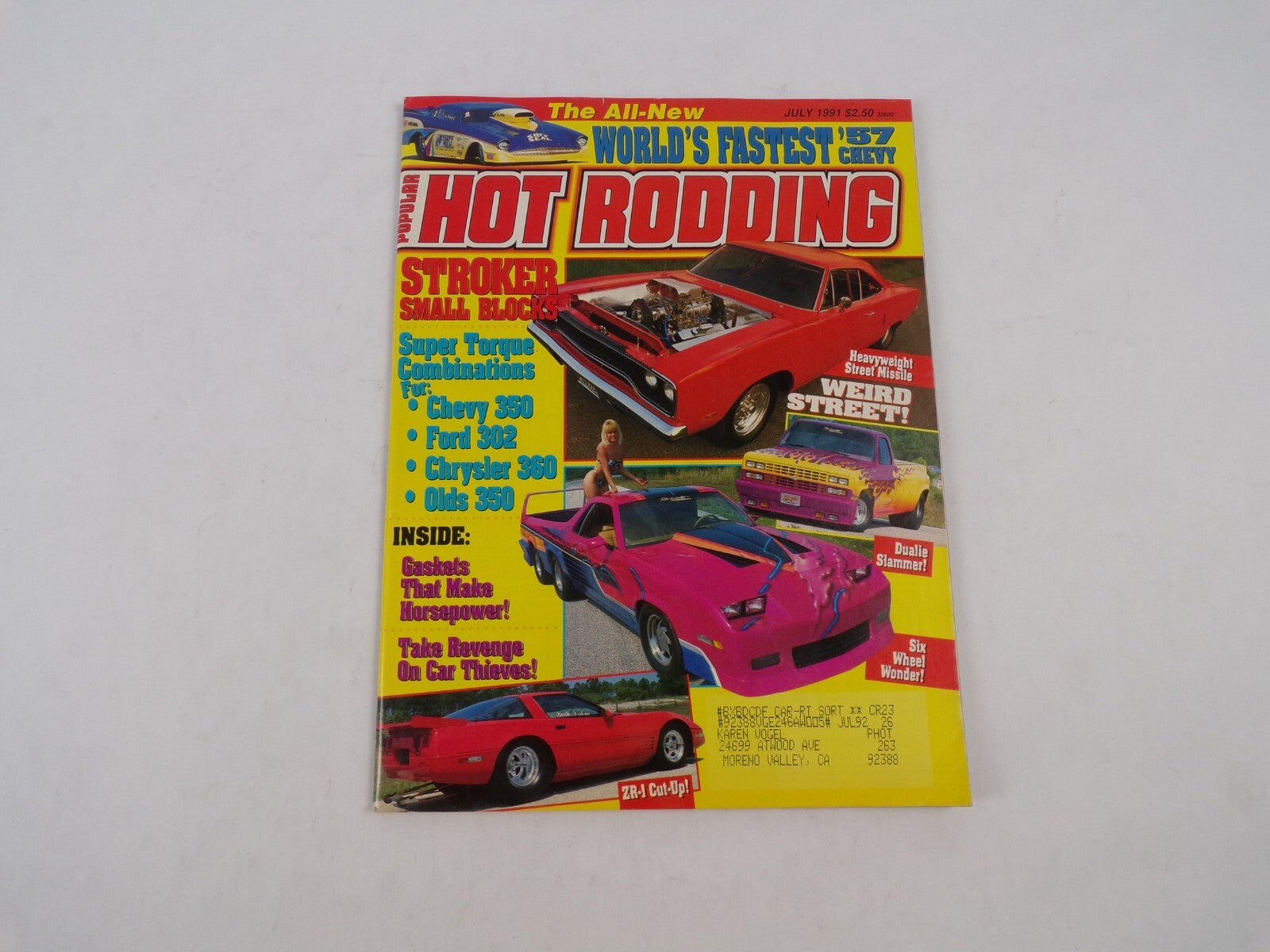 July 1992 Hot Rodding Magazine The All-New World's Fastest'57 Chevy Stroker Sma