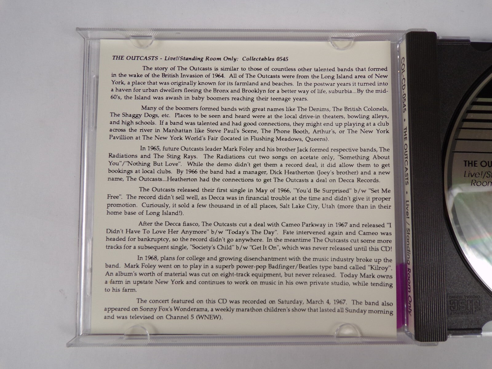 The Outcasts Live ! standing Room Only CD #10