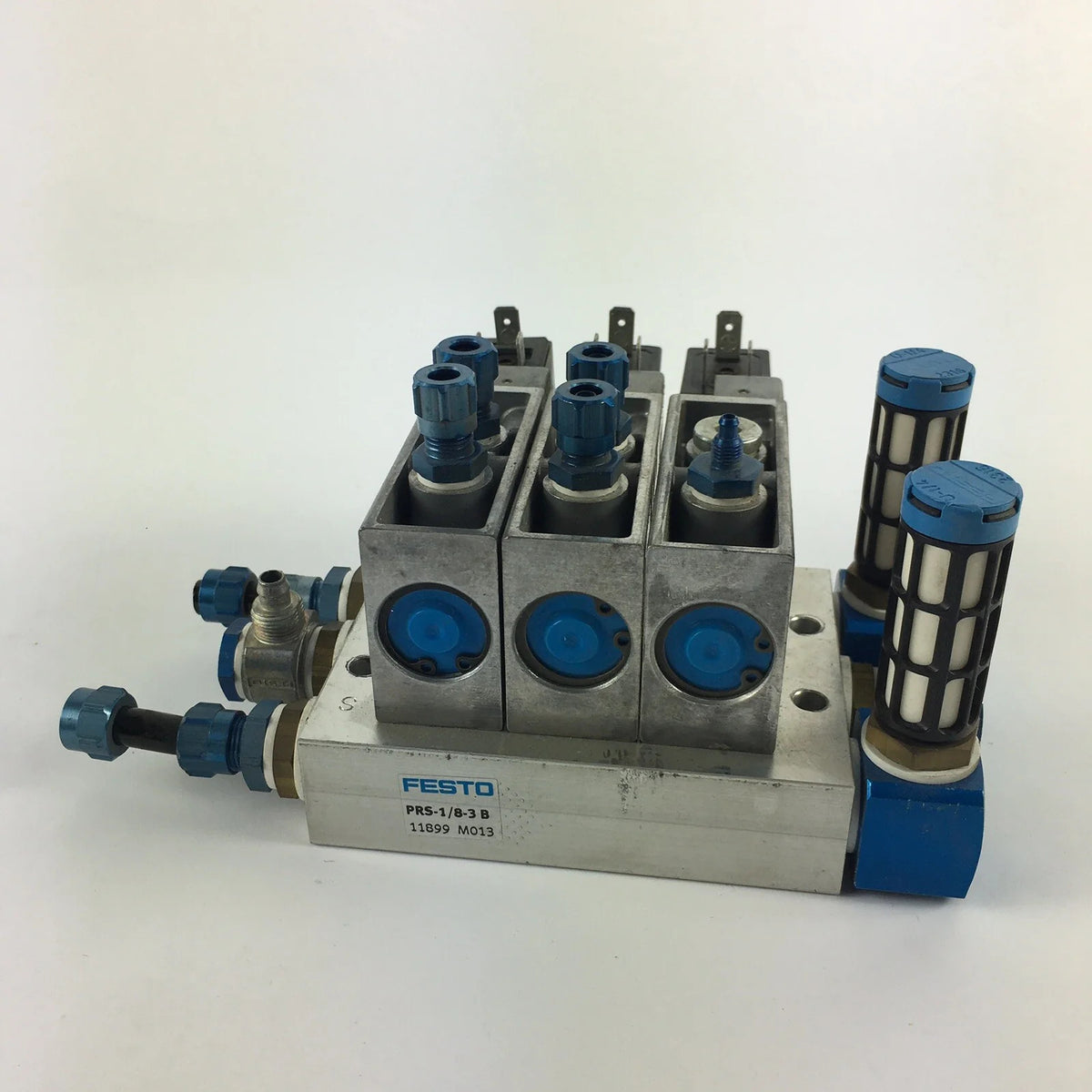 Bank of 3 Festo PRS-1/8 3B Solenoid Valves, 2-Pos 3-Port 120psi MO13