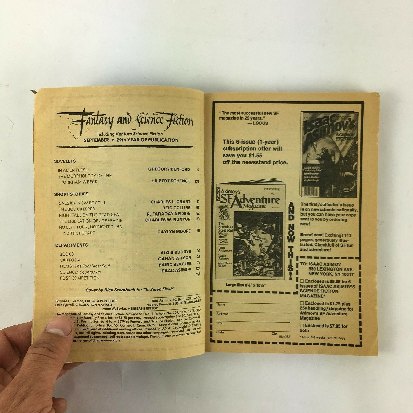 September Fantasy & Science Fiction Magazine In Alien Flesh Gregory Benford