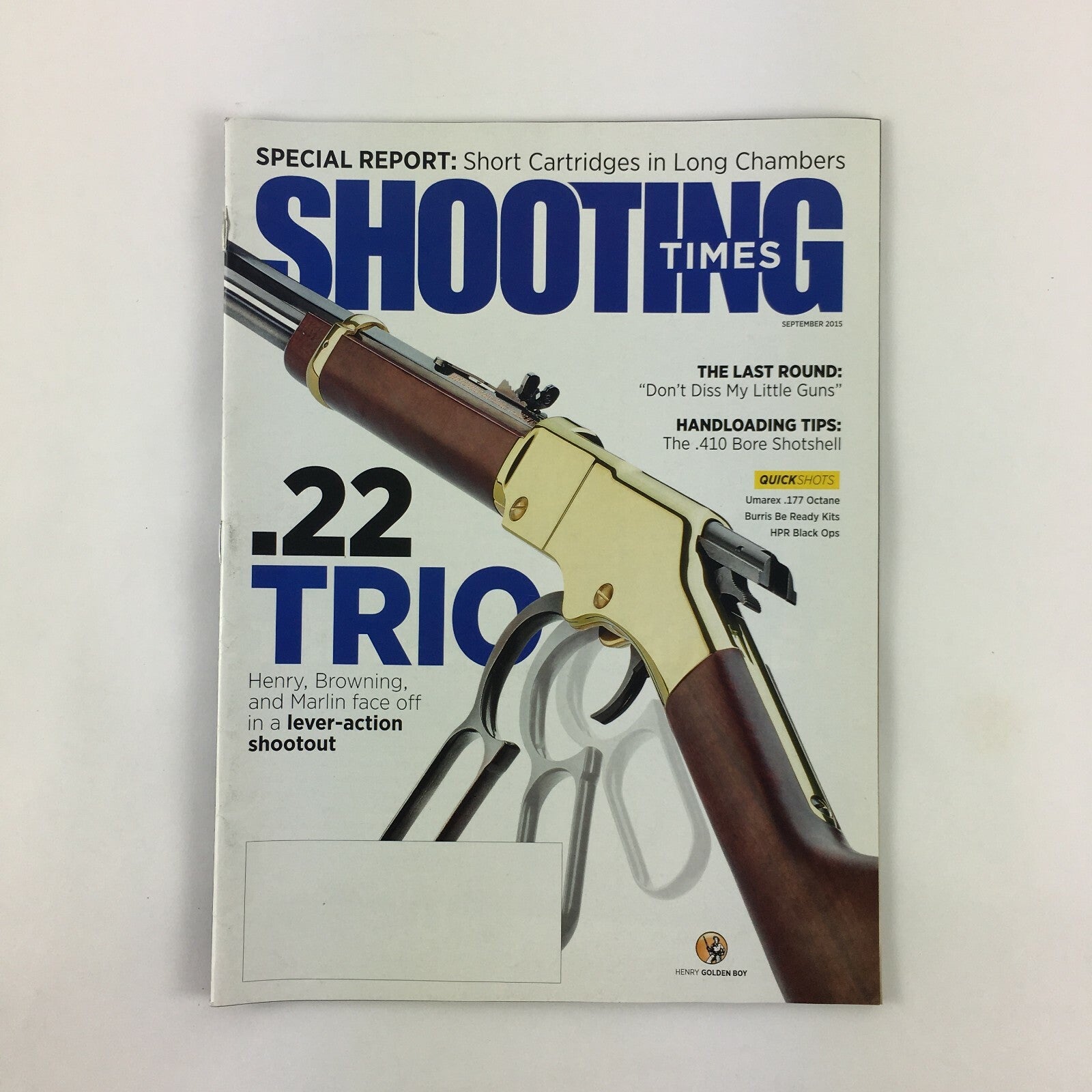 September 2015 Shooting Times Magazine .22 Trio .410 Bore Shotshell .177 Octane