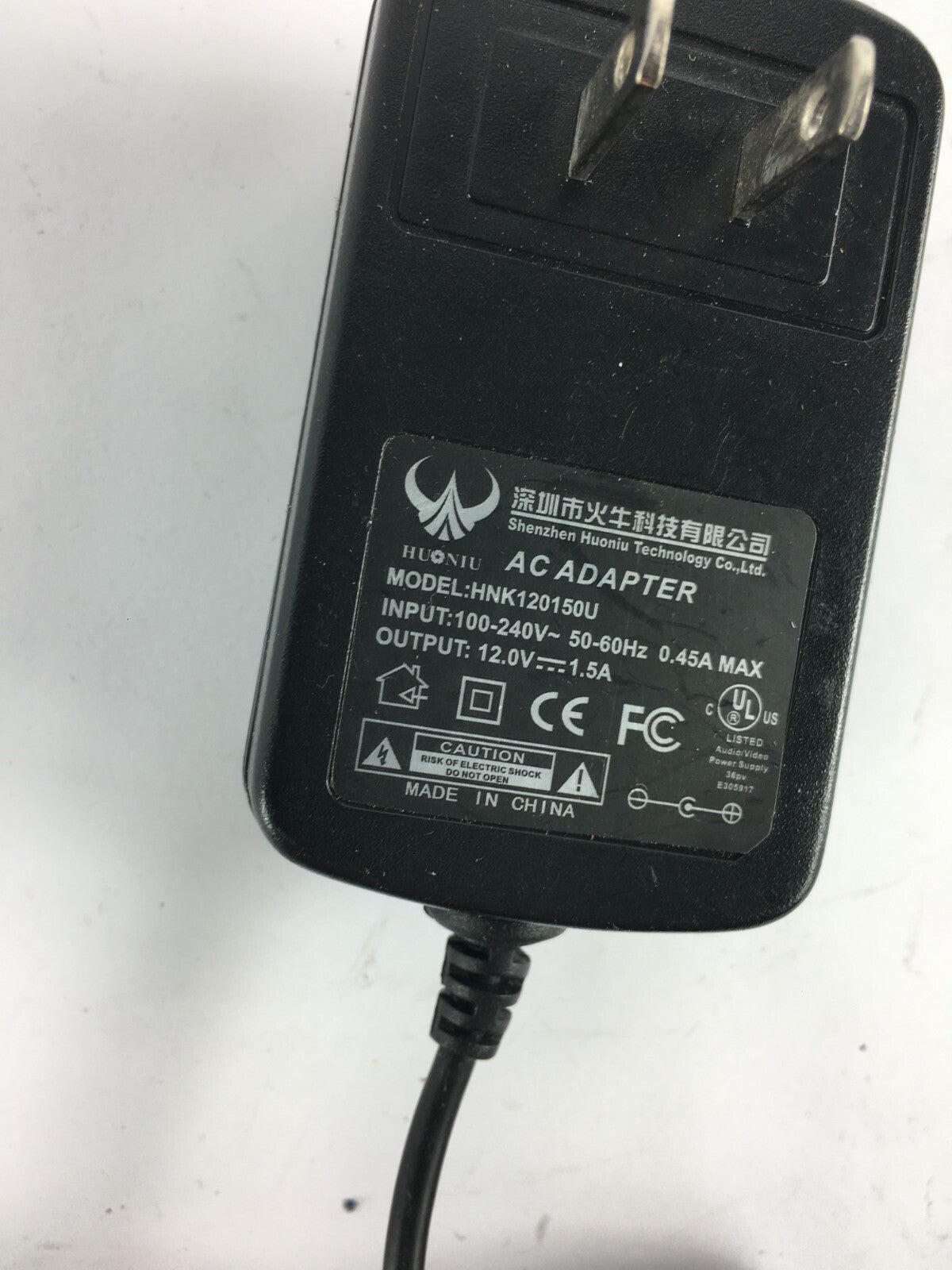 Genuine Huoniu HNK120150U Output 12 V 1.5 A Power Supply Adapter A43