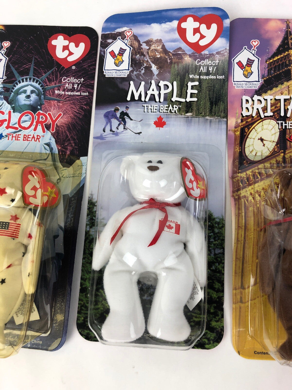Ty 1999 McDonalds TBB International Bears 4 pc set Glory Britania Erin & Maple