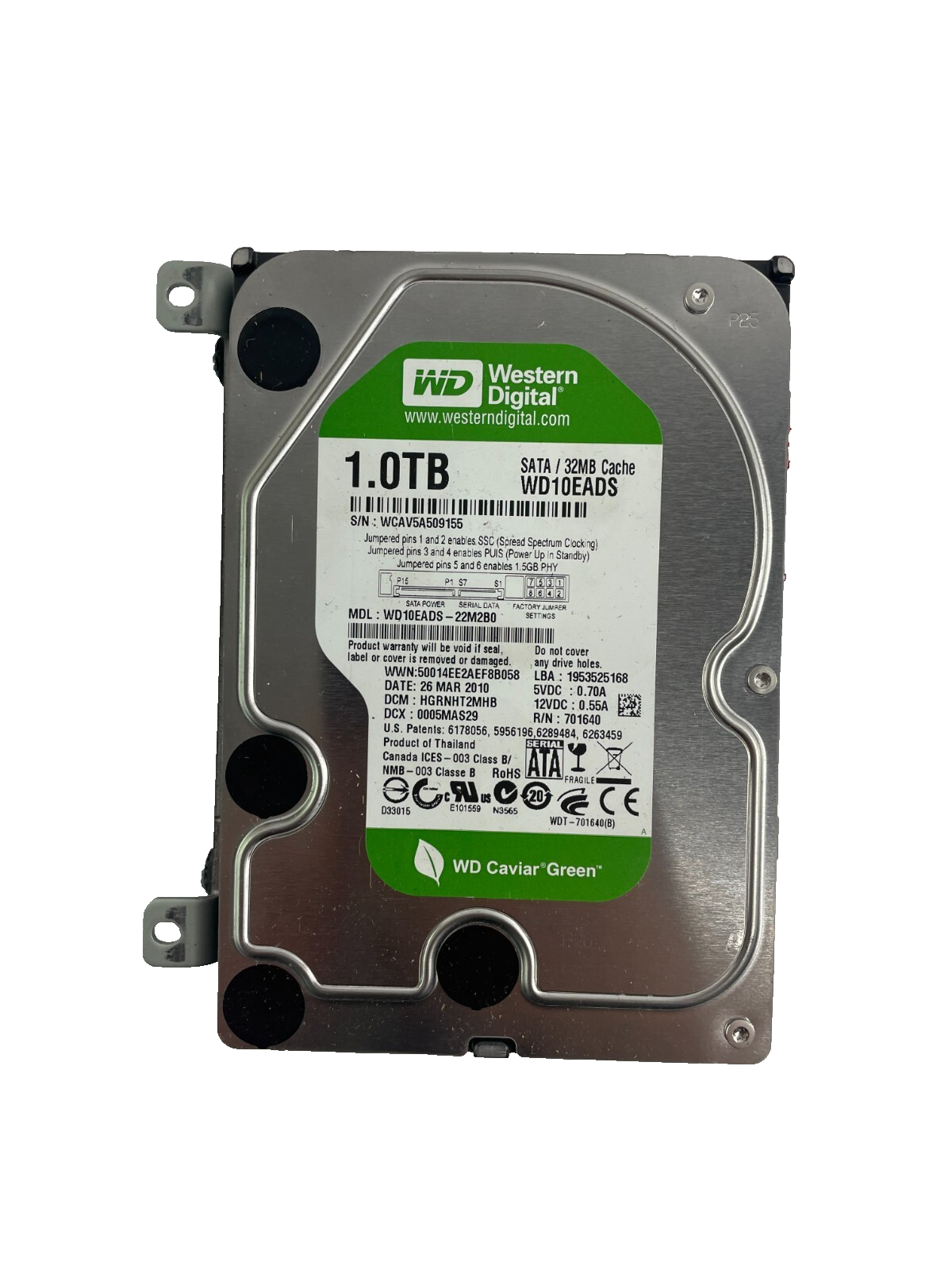 Western Digital 1TB Model WD10EADS - 22M2B0 SATA Internal Hard Drive Cache 32MB