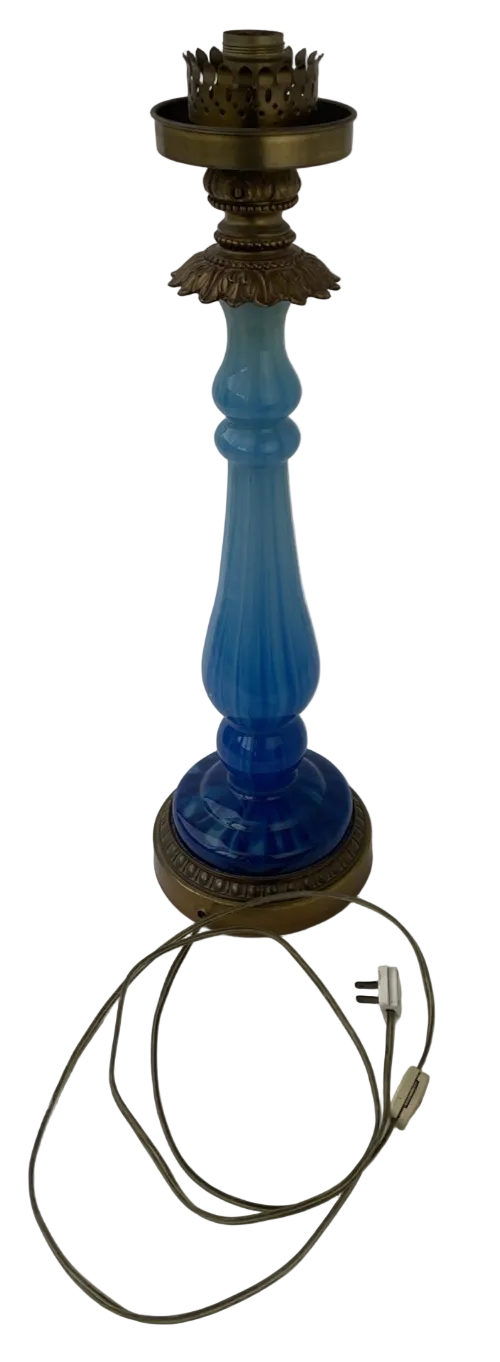 Vintage Murano Style Blue Glass Table Lamp with brass features and Base 23.5"