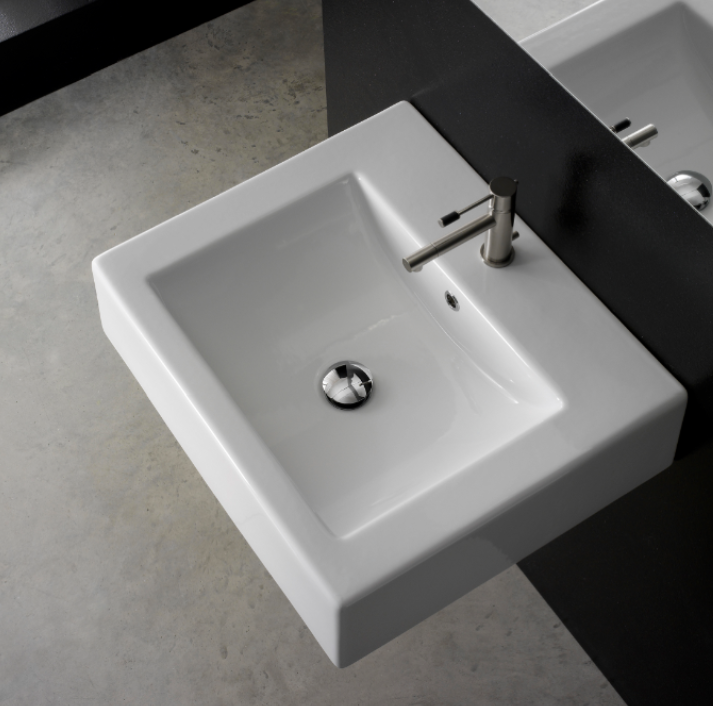 Scarabeo Bathroom Square White Ceramic Wall Mounted or Vessel Sink 8025/B