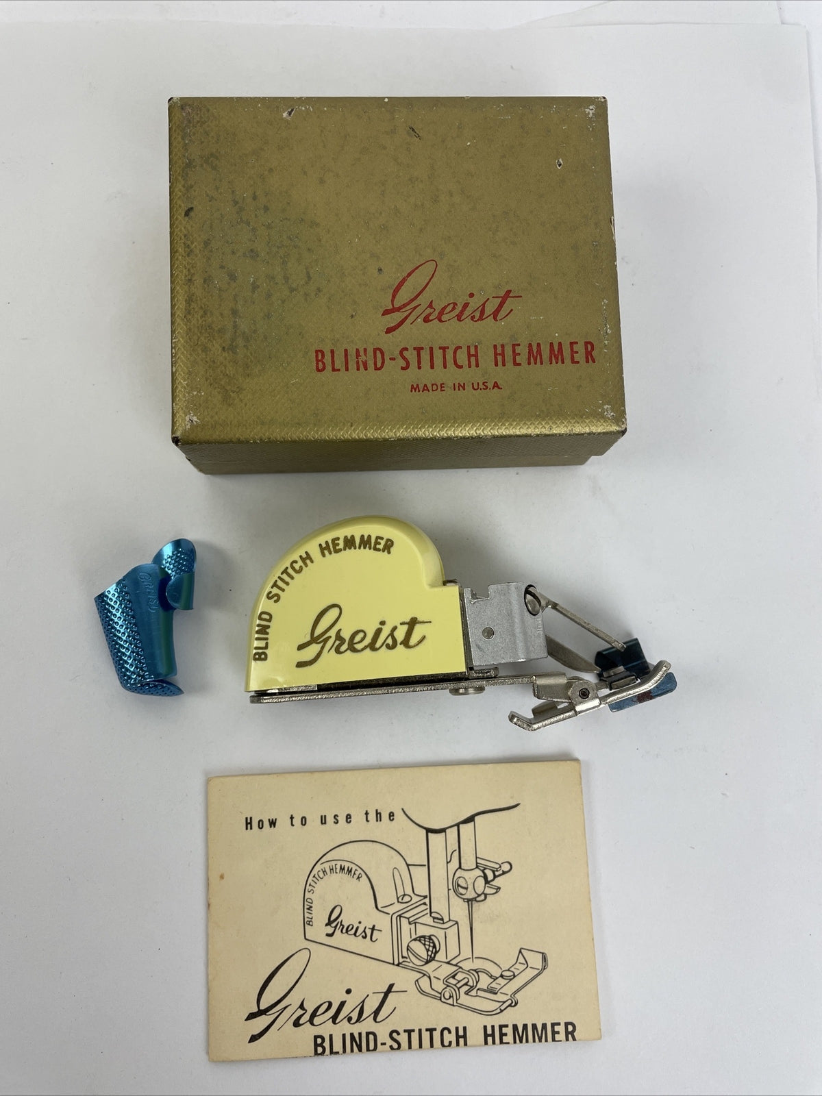 Greist Automatic Blind Stitch Hemmer w Original Box and Instructions - LOOK