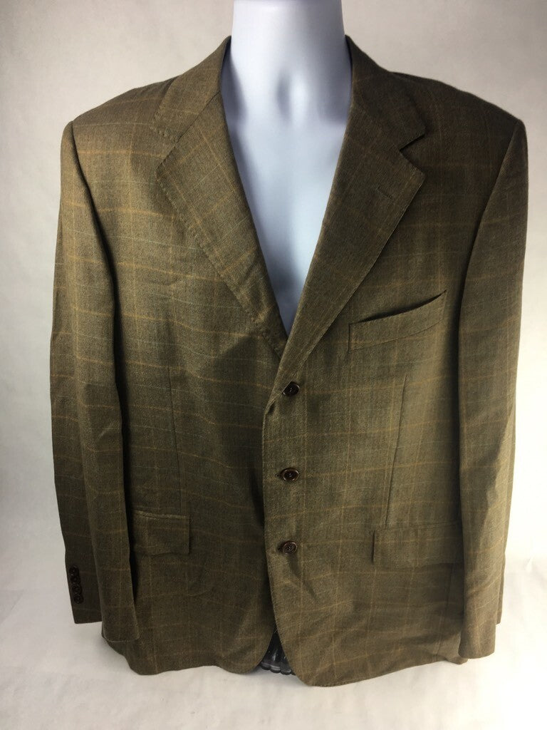 Façonnable Mens Cashmere Suit Jacket Brown Plaid 3 Button Blazer Italy 52 Long