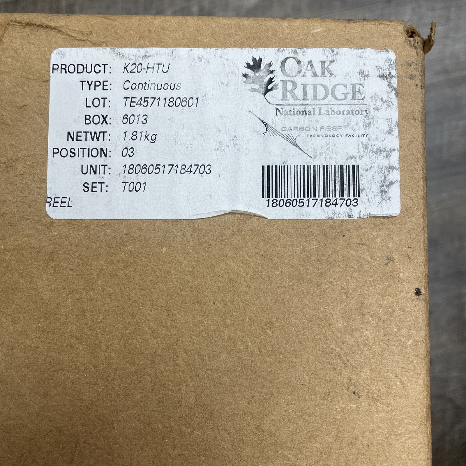 Oak Ridge Carbon Fiber 1.81 KG - 3.99 lbs. Roll Tow Forged Yarn Filament K20-HTU