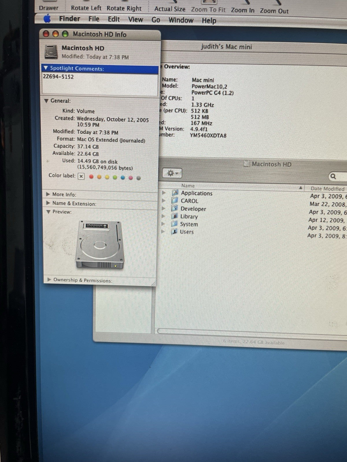 Apple Mac Mini 2005 A1103 1.33 GHz PowerPC 7447a (G4)