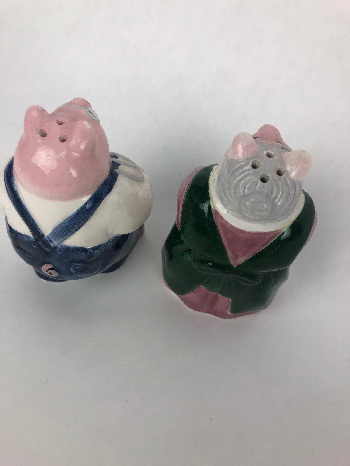 Vintage Farmer Salt and Pepper Shakers - Pigs Pig - American Gothic Portrait