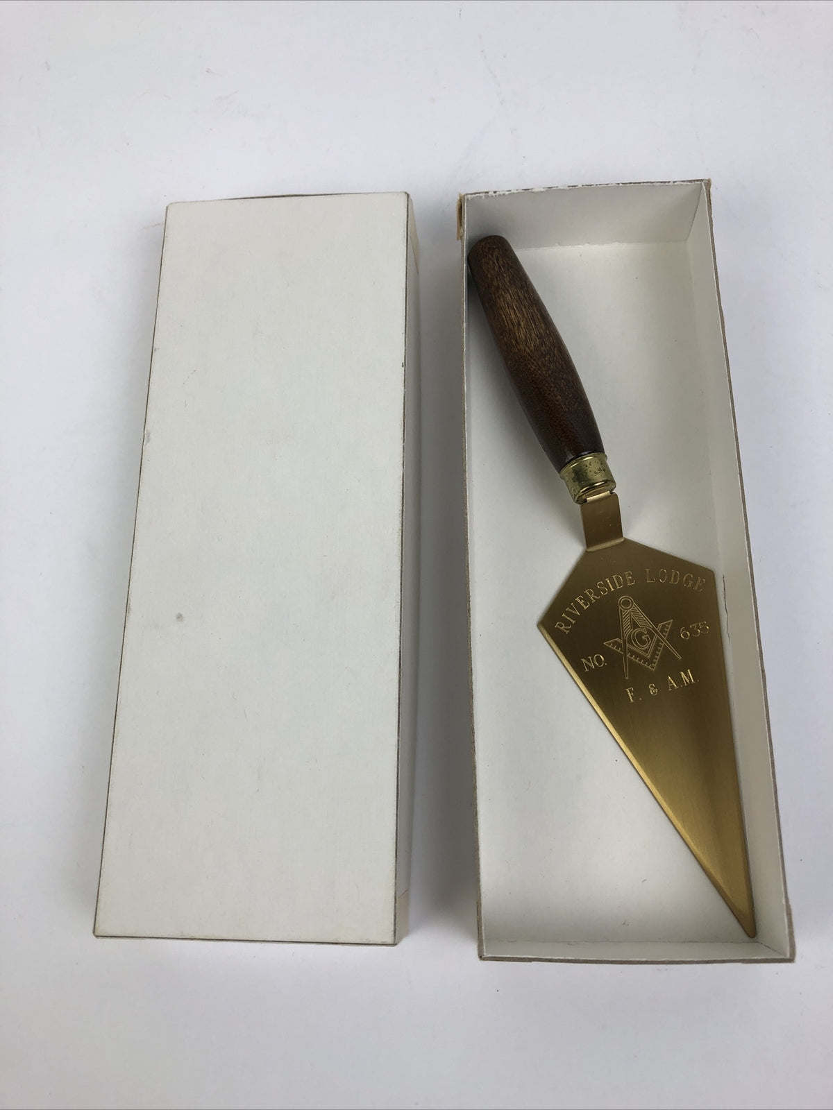 Masonic Trowel With Freemason Symbols 7 1/2" Wood Handle Riverside Lodge No. 635