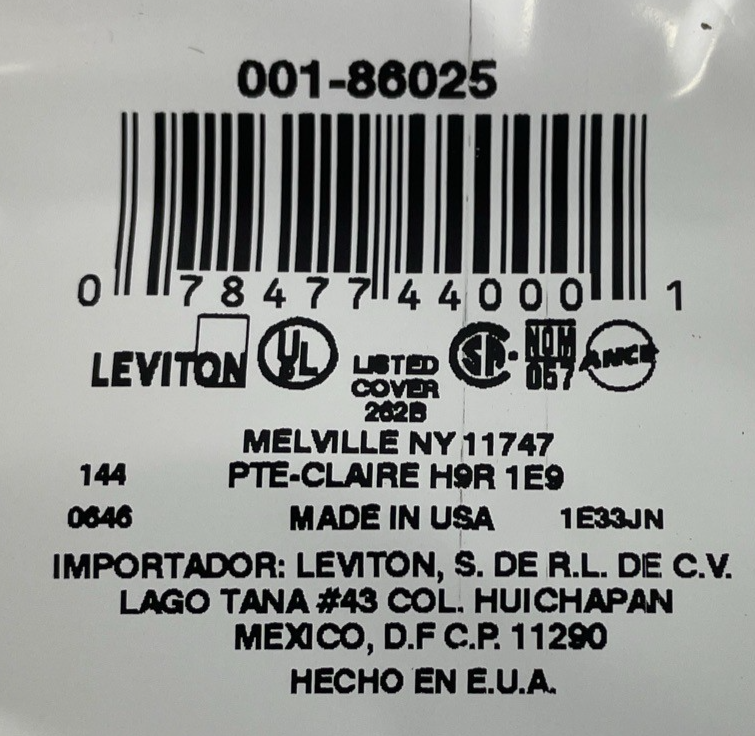 1 Pcs Leviton 80525-1 Blank Wallplate 2-Gang Thermoset White Standard Box Mount