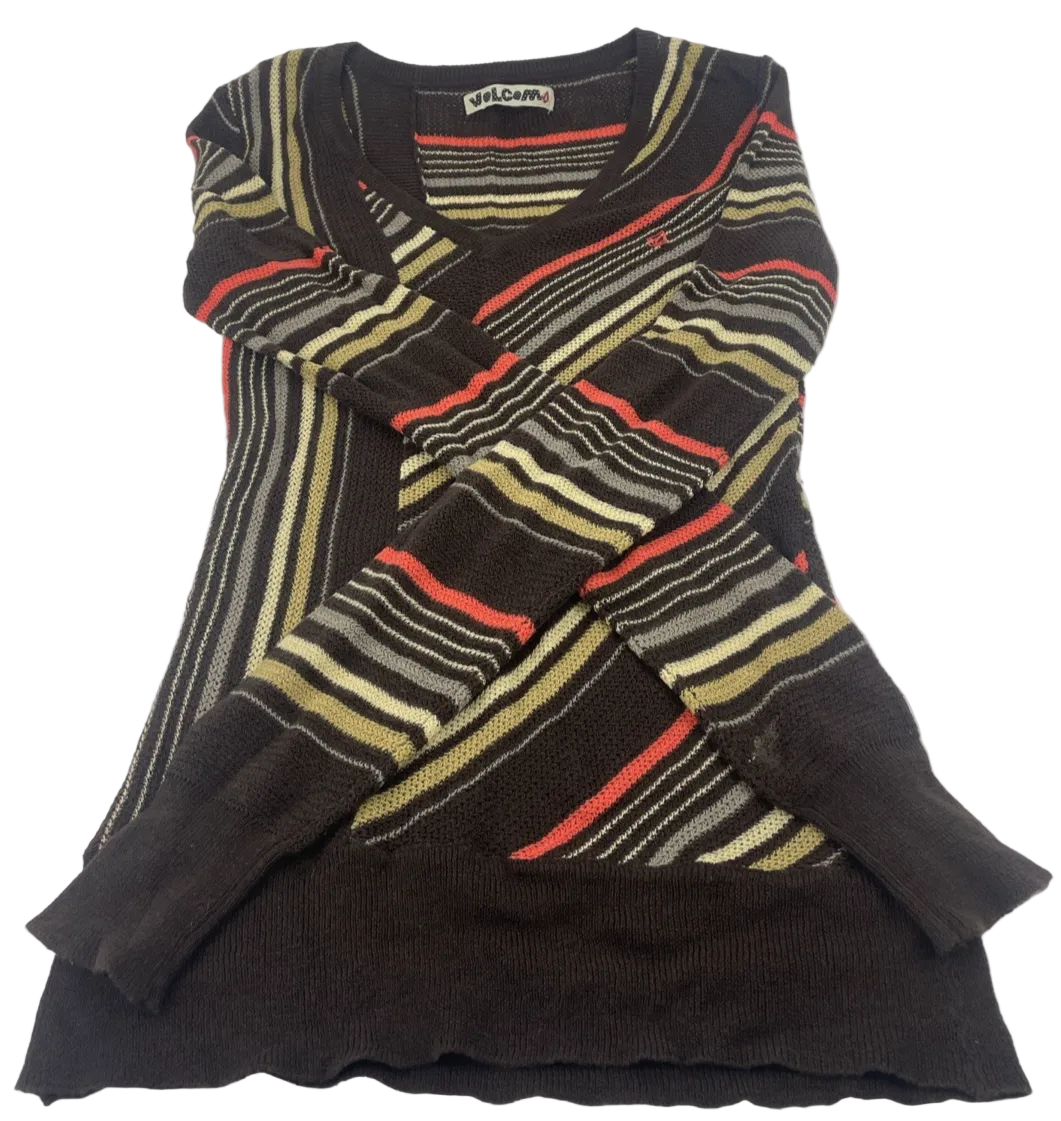 Y2K Volcom Multicolor Sweater Surfer Girl V Neck Size S Pattern Knit Sweater