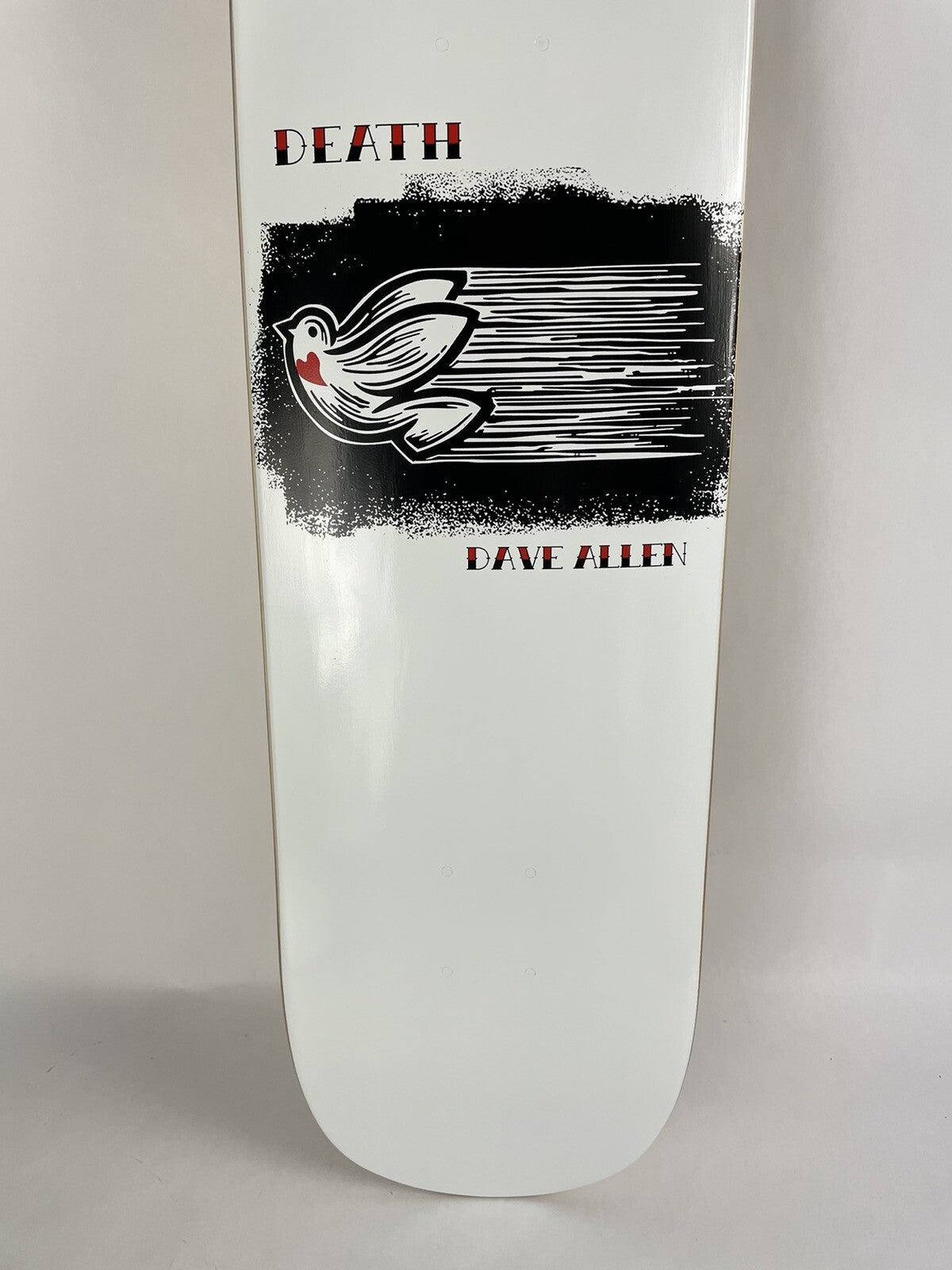 Death Skateboards Dave Allen Peace Dove Pro 8.625-inch pool shape skateboard deck with grip tape.