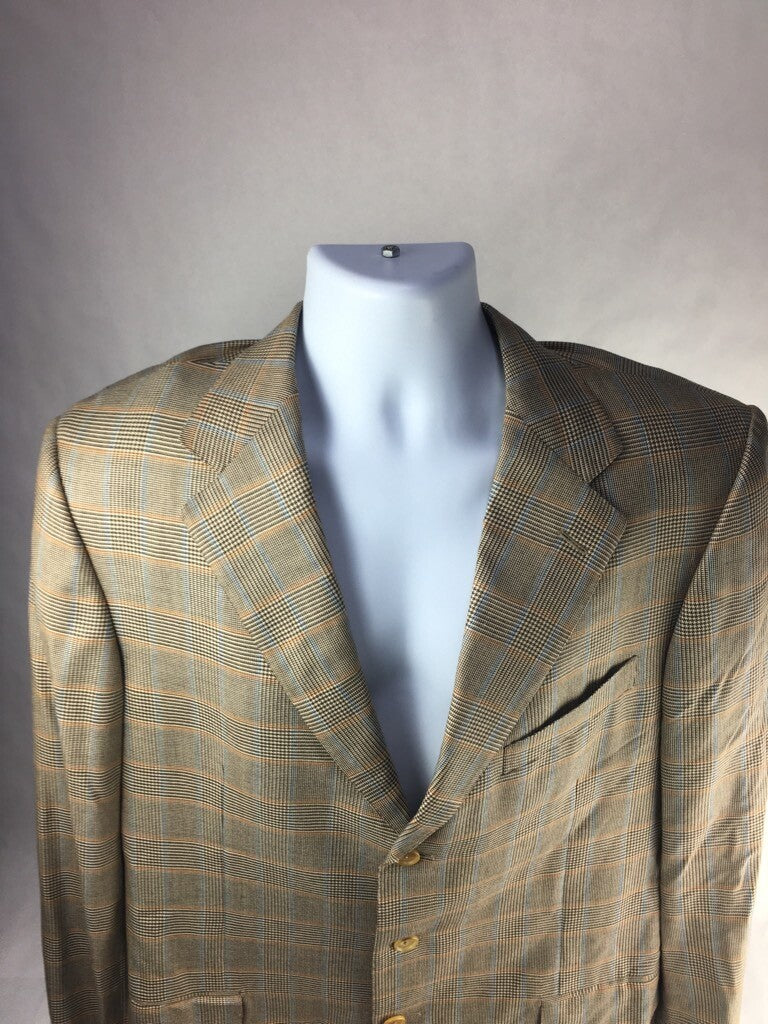 Ermenegildo Zegna Neiman Marcus Mens Suit Jacket Brown Glen Check Cashmere 54