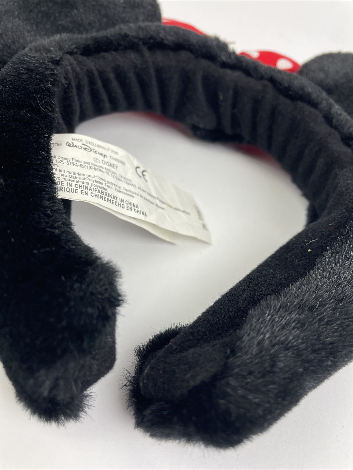 Disney Parks Fuzzy Fluff Minnie Mouse Black Ears Red Polka Dot Bow Ears Headband