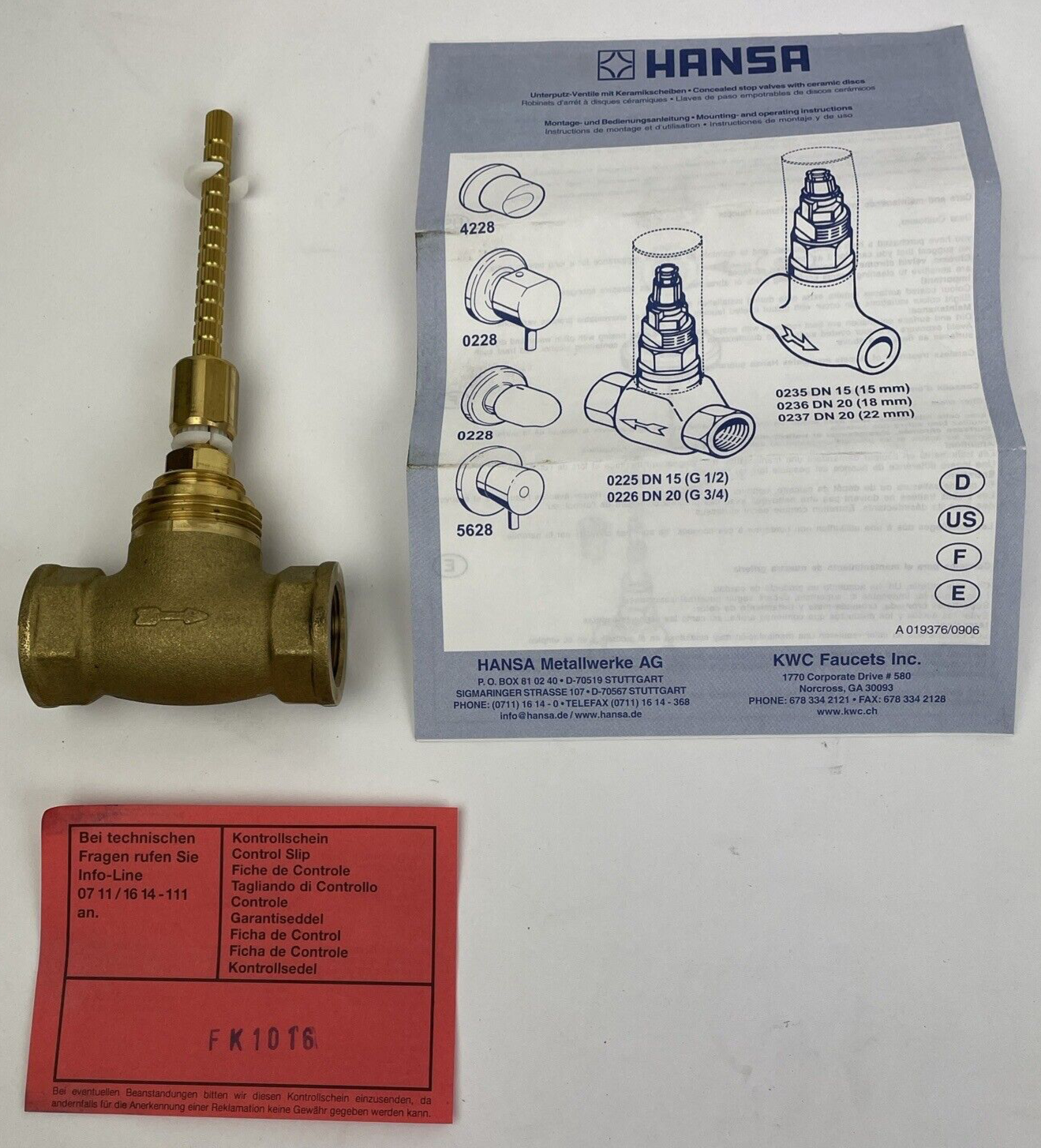 Hansa 02260100 Oberteil G3/4 DN20 HANSA In-Line Volume-Control/Stop, Rough Valve