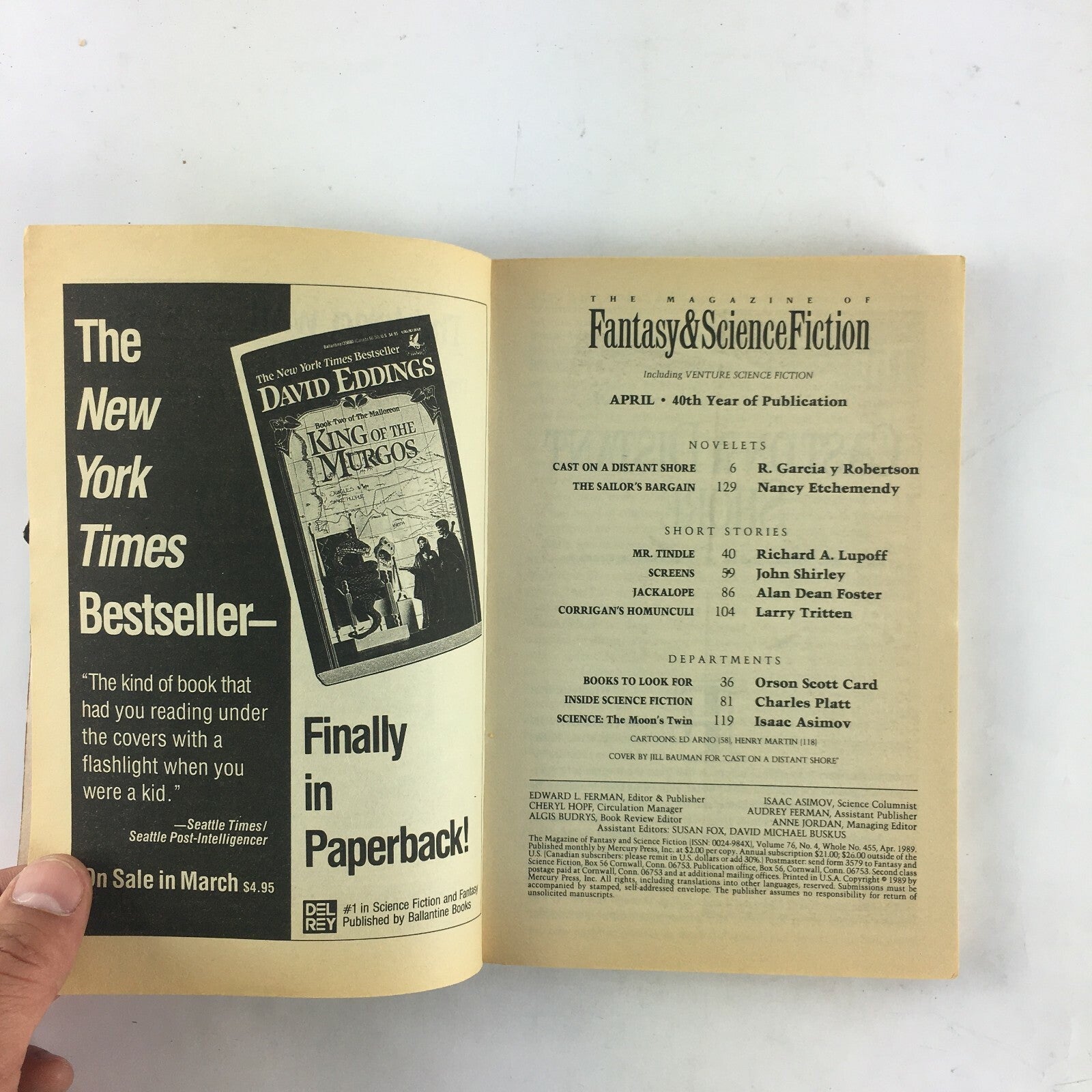 April Fantasy & Science Fiction Magazine Nancy Etchemendy John Shirley Richard