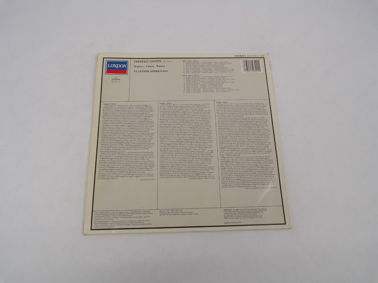 Chopin The Waltzes Vladimir Ashkenazy Grande Valse Vinyl Record