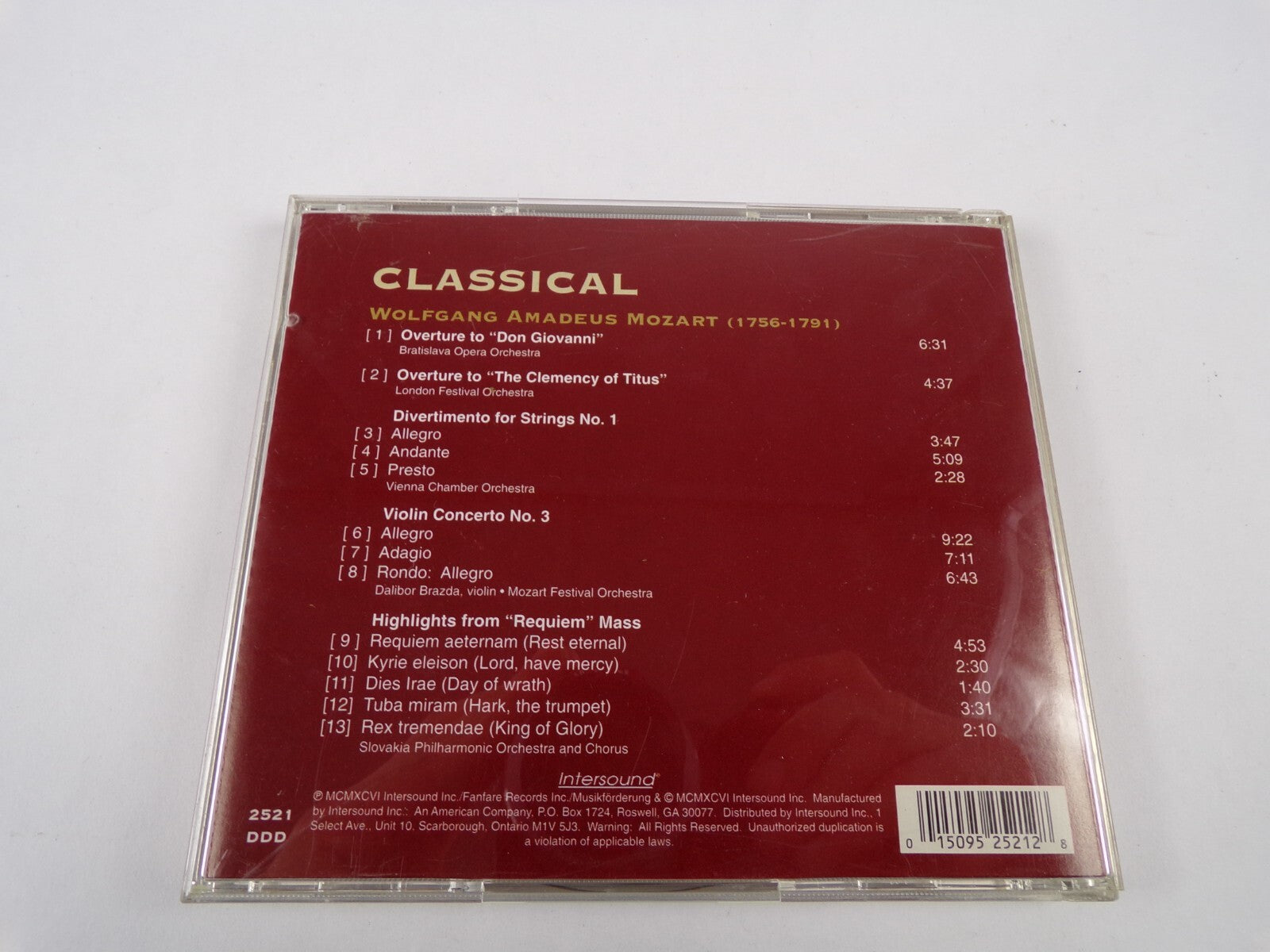 Classical Mozart Overture To Don Giovanni Violin Concerto No 3 CD#22