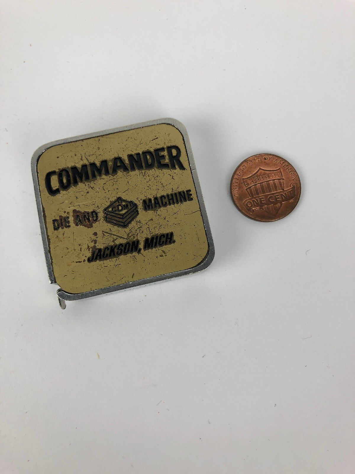 Vintage COMMANDER DIE SND MACHINE Jackson MICH Advertising Barlow Measuring Tape
